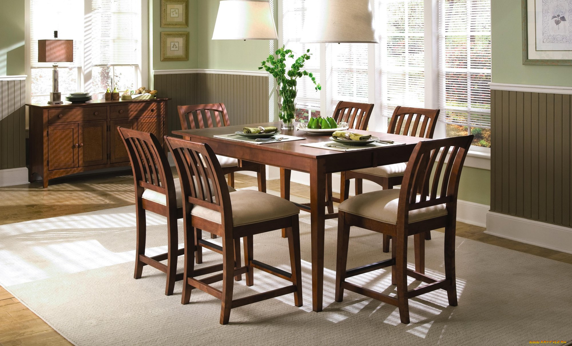 интерьер, столовая, ваза, стол, стулья