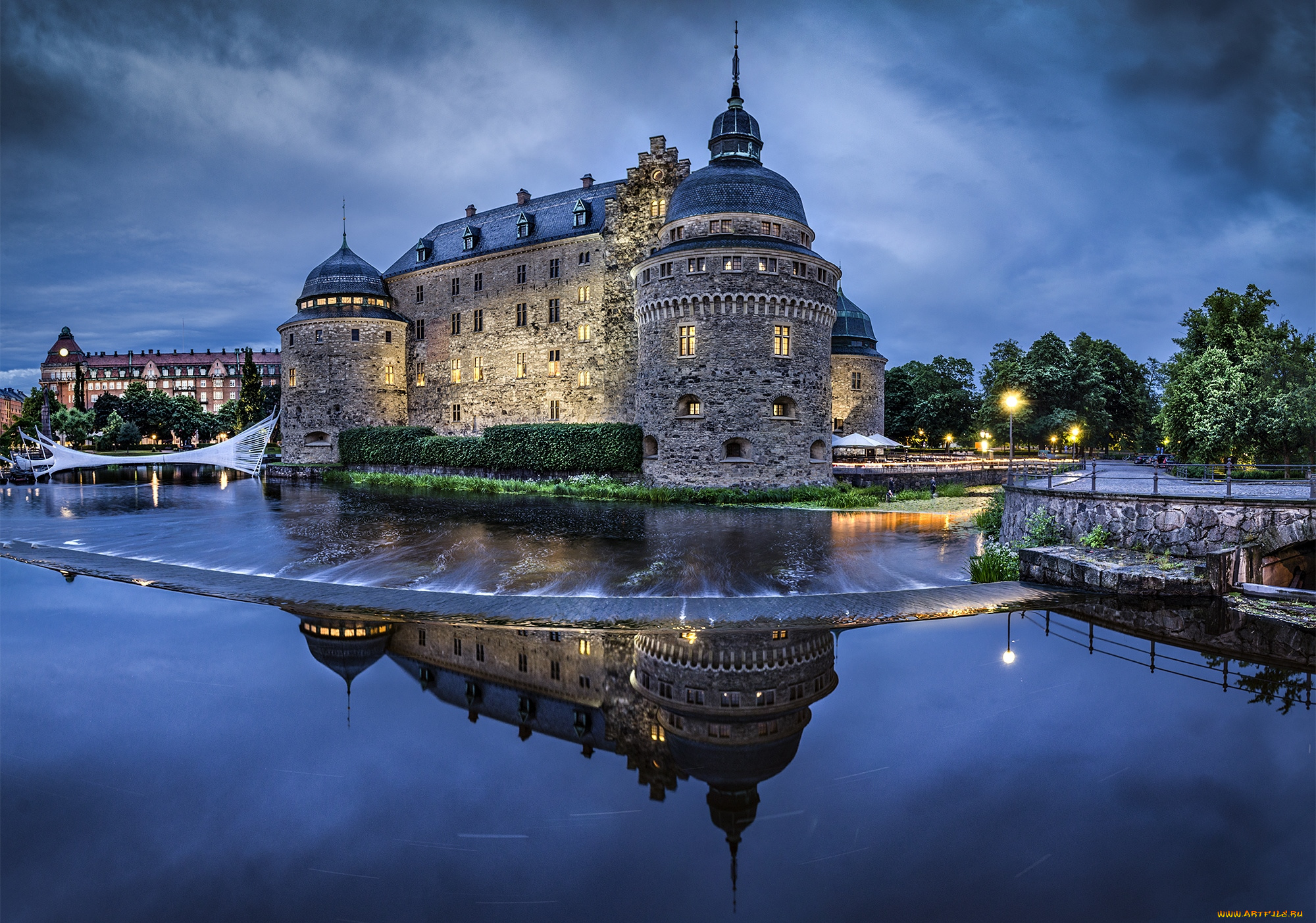 швеция, города, дворцы, замки, крепости, замок, ночь, вода