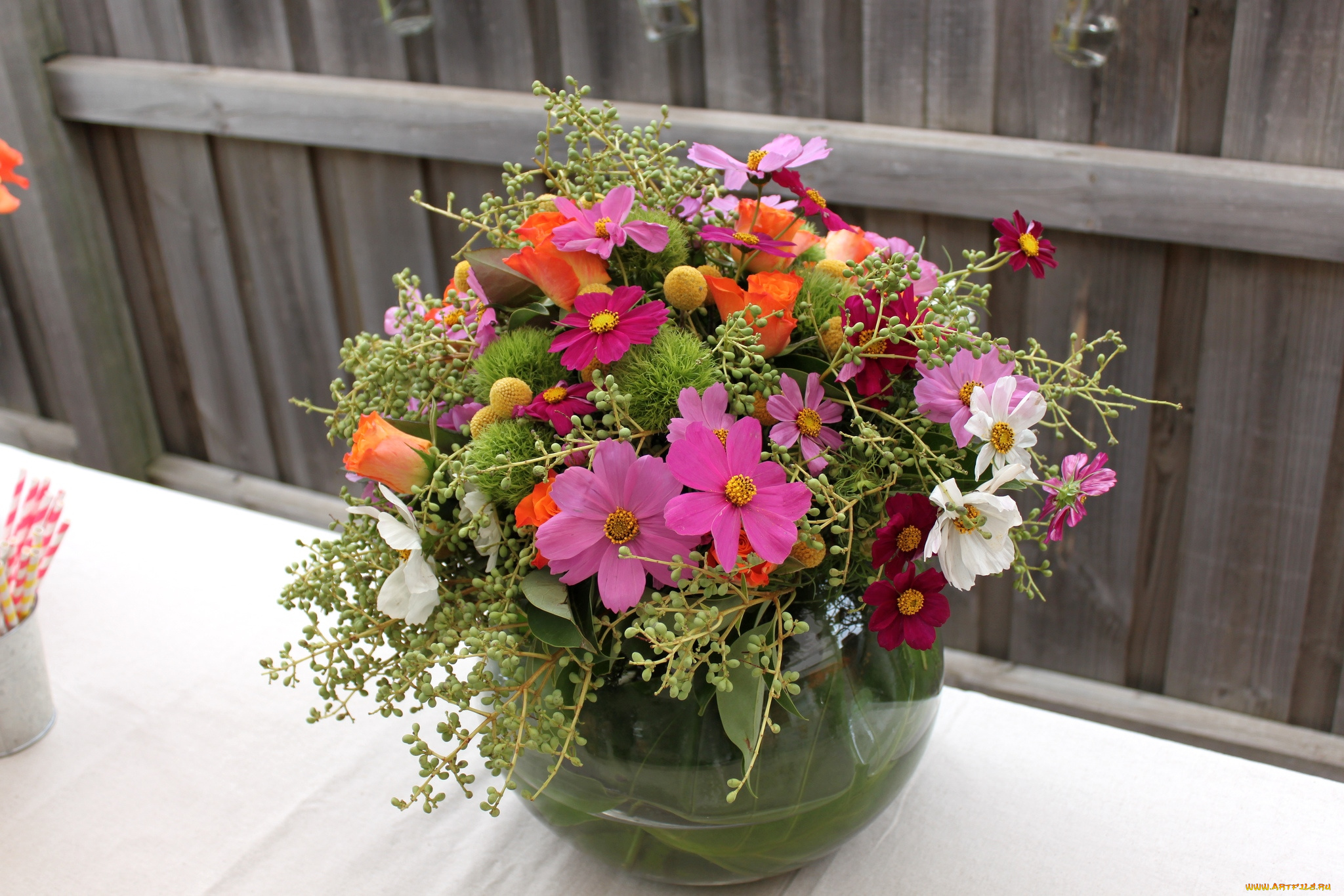 цветы, букеты, композиции, космея, розы