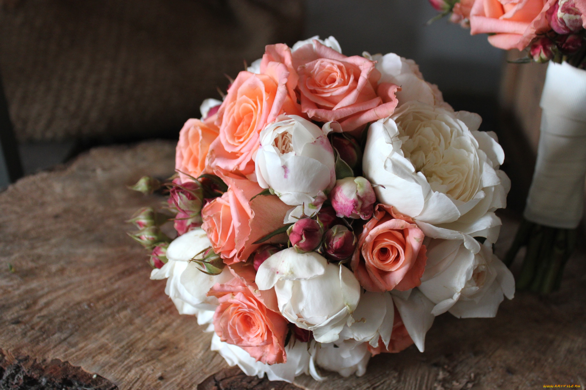 цветы, розы, свадебный, белый, персиковый