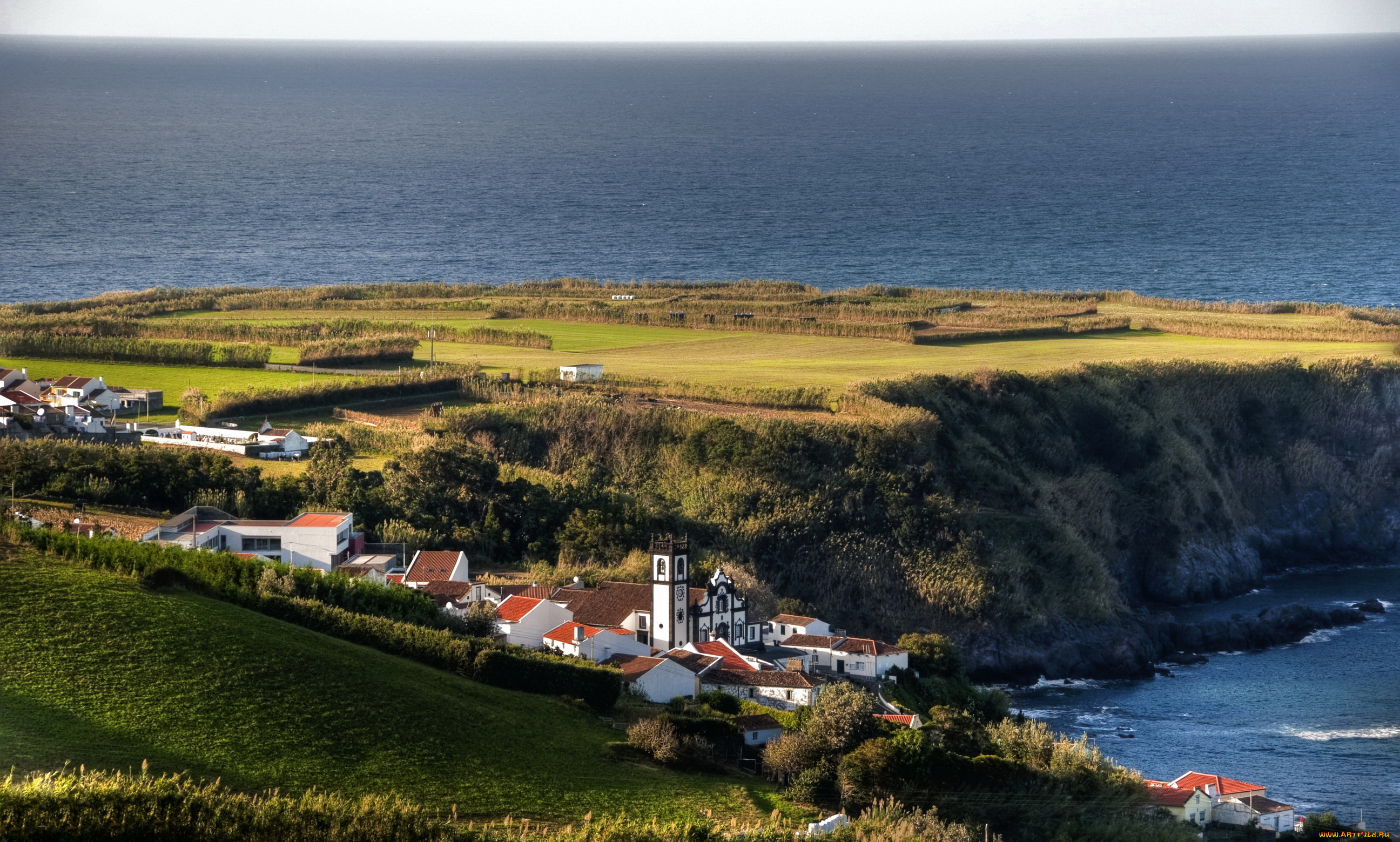 португалия, azores, san, miguel, города, пейзажи, дома, море, побережье
