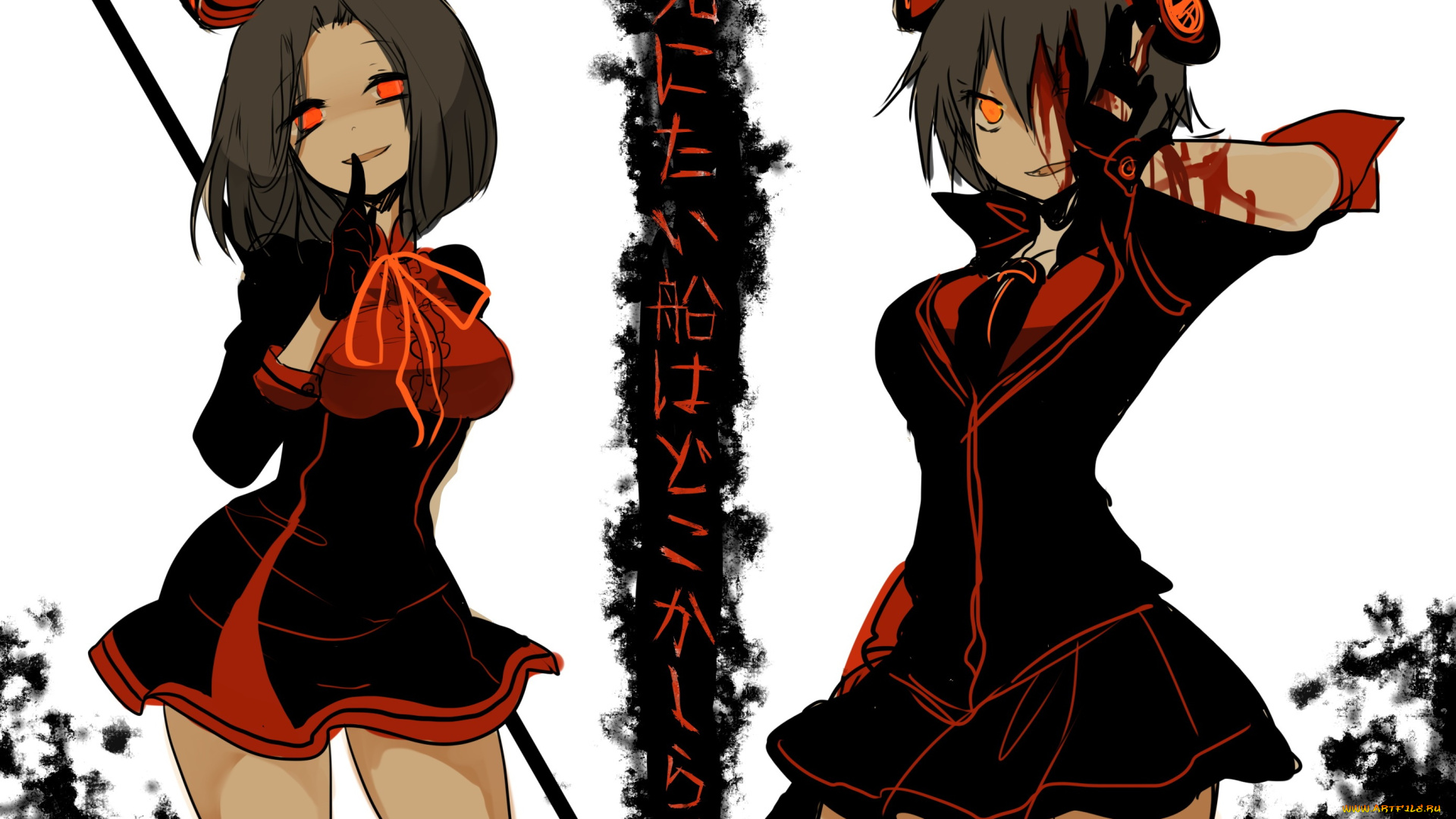 аниме, -angels, &, demons, демоны, девушки, рога, нимб