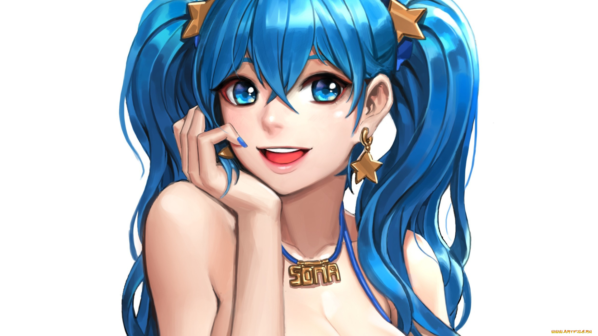 аниме, *unknown, , другое, sona, арт, cherrylich, ake, белый, фон, девушка, хвостики