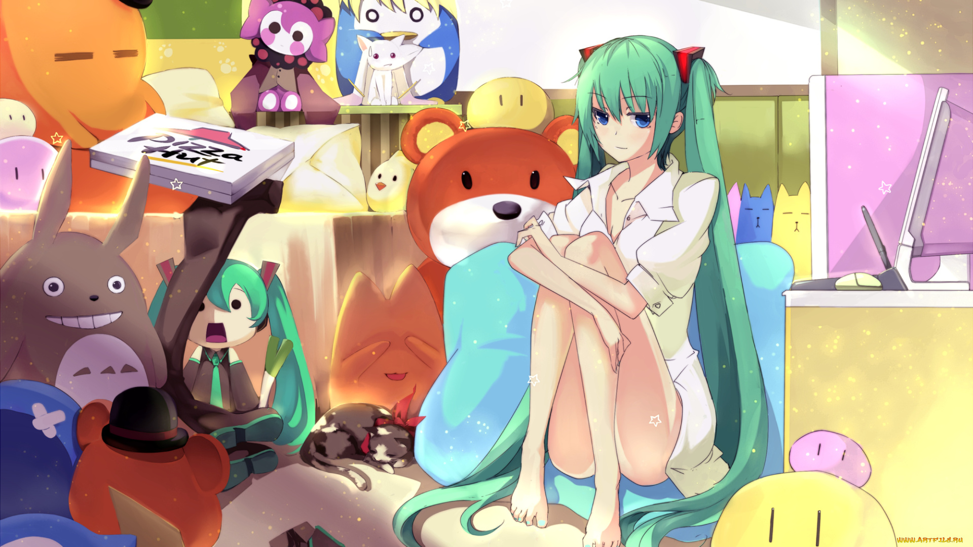 аниме, vocaloid, зелёные, волосы, игрушки, девушка, арт, hatsune, vokaloid, miku