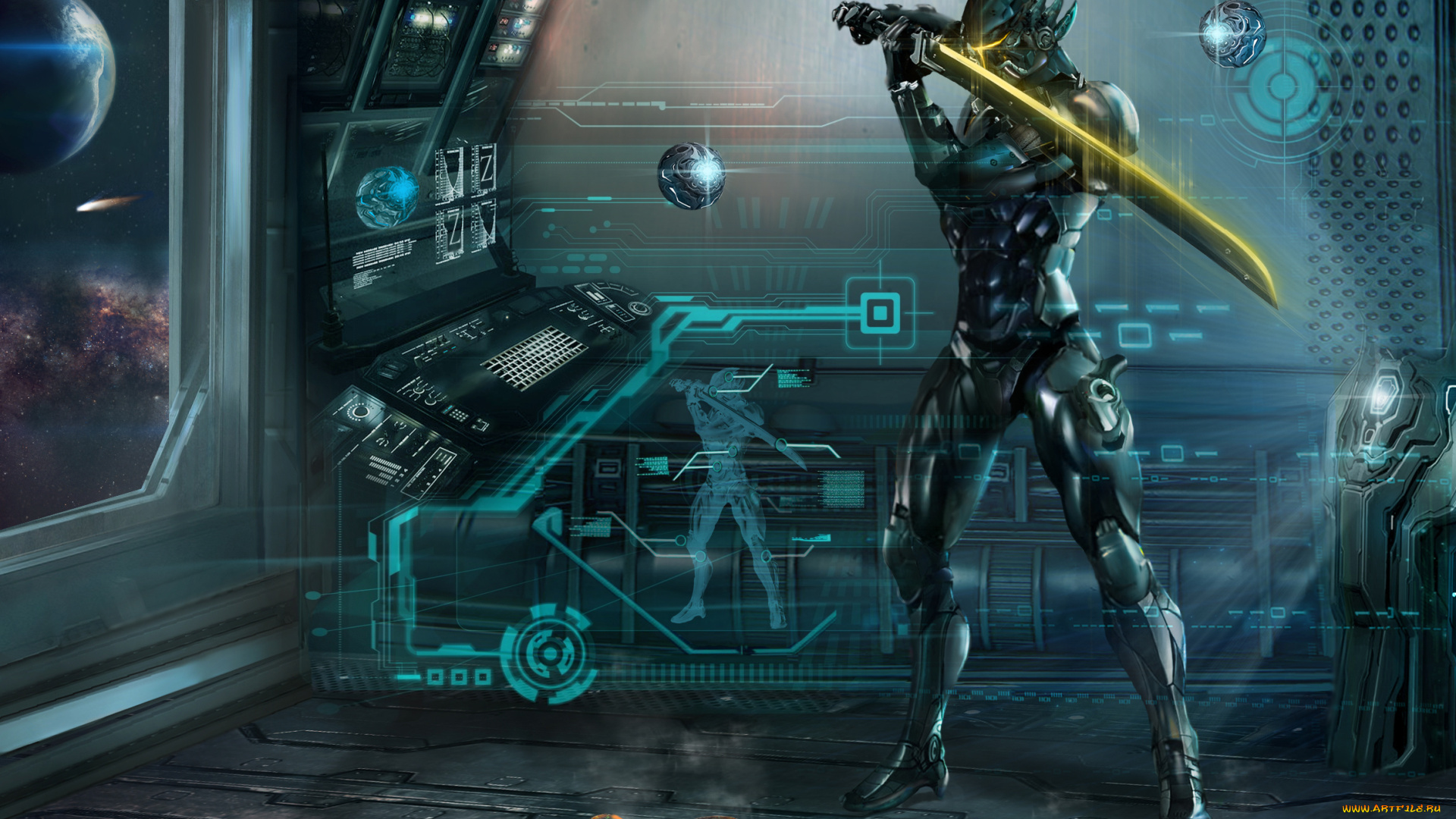 фэнтези, роботы, , киборги, , механизмы, проекция, корабль, космос, меч, шар, сфера, тренировка, металл, арт, броня