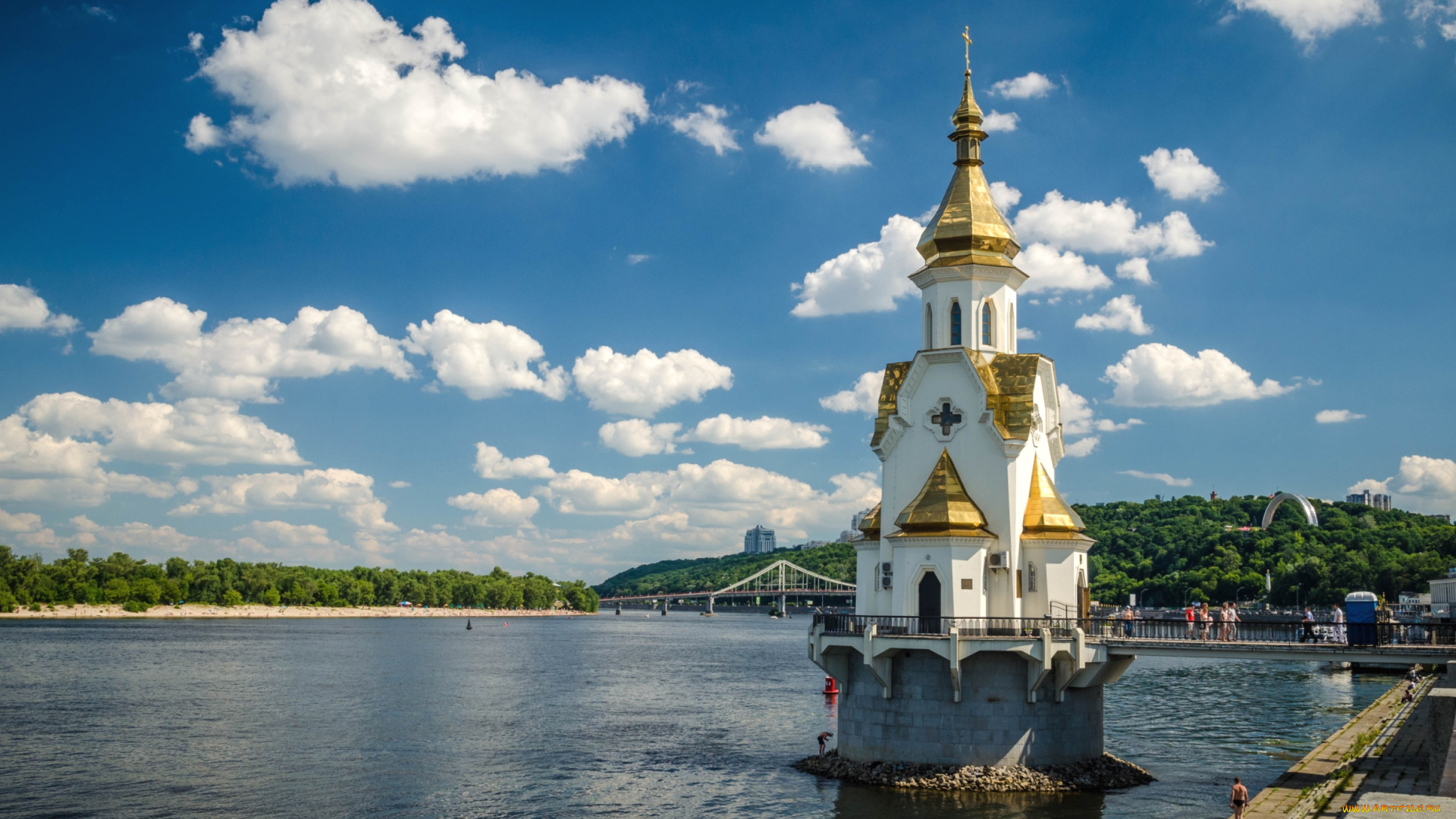 города, киев, , украина, храм, набережная, днепр