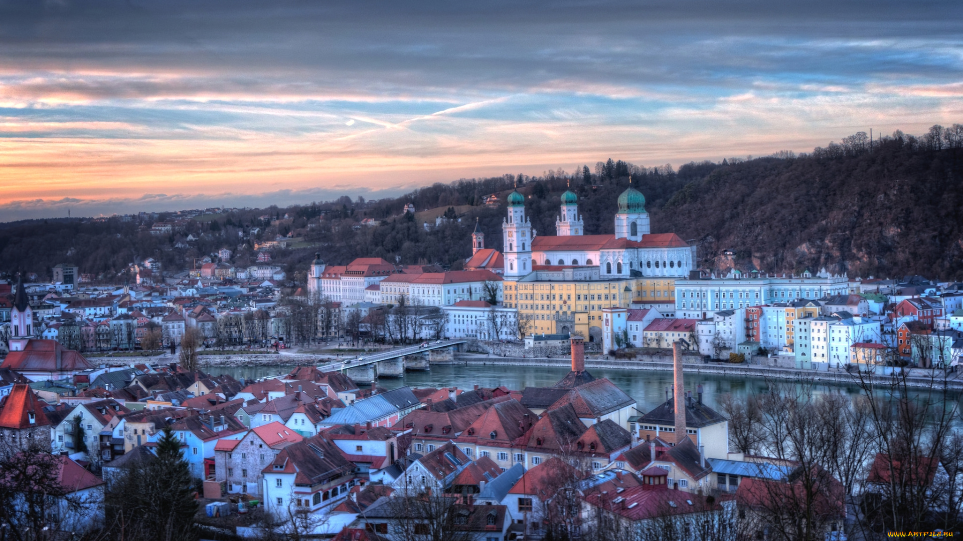 пассау, , германия, города, -, панорамы, храм, дома