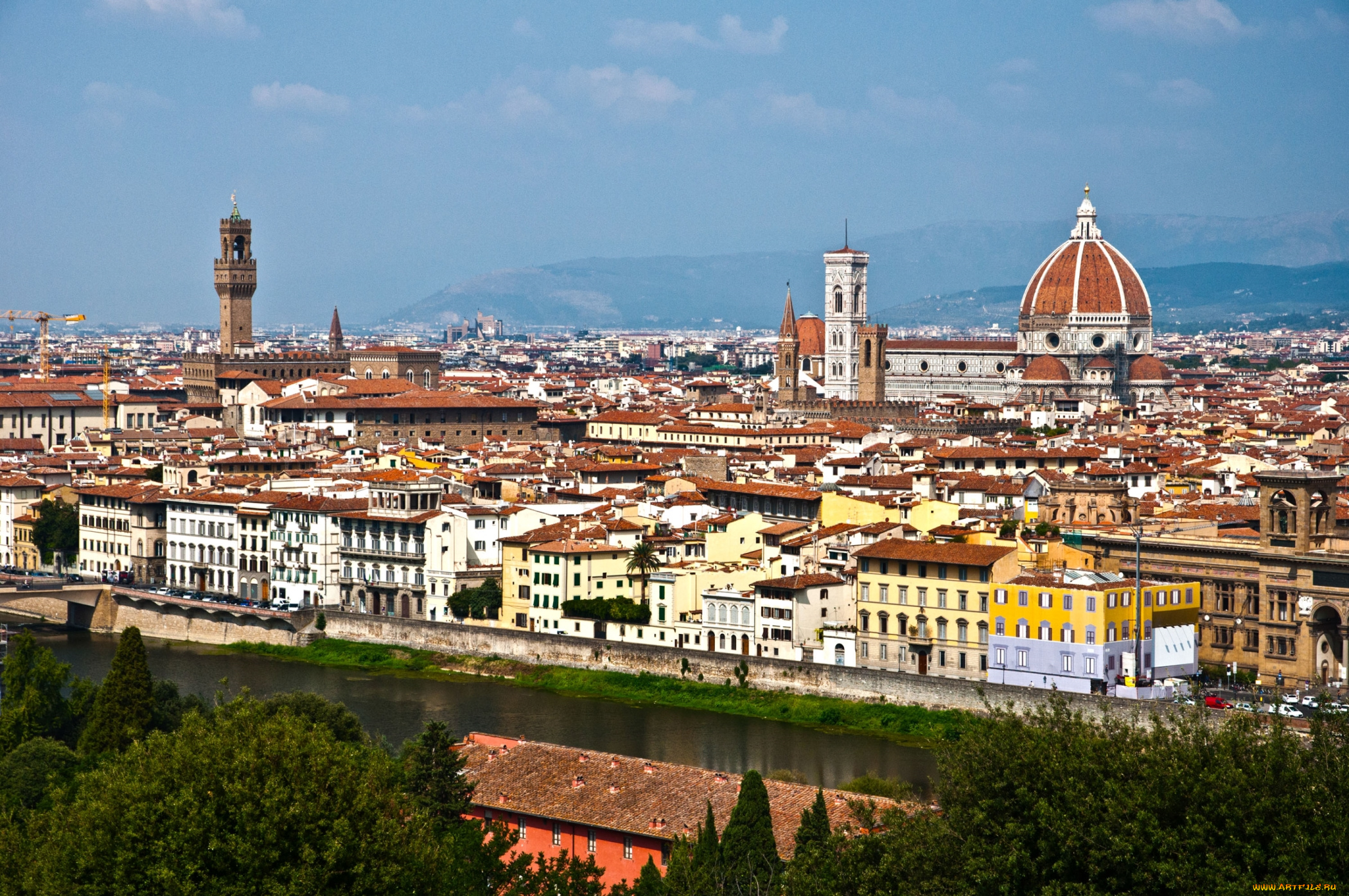 города, флоренция, , италия, панорама