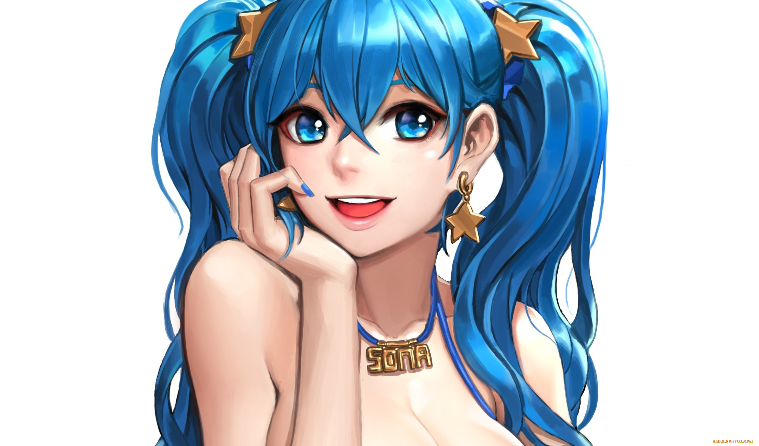 аниме, *unknown, , другое, sona, арт, cherrylich, ake, белый, фон, девушка, хвостики