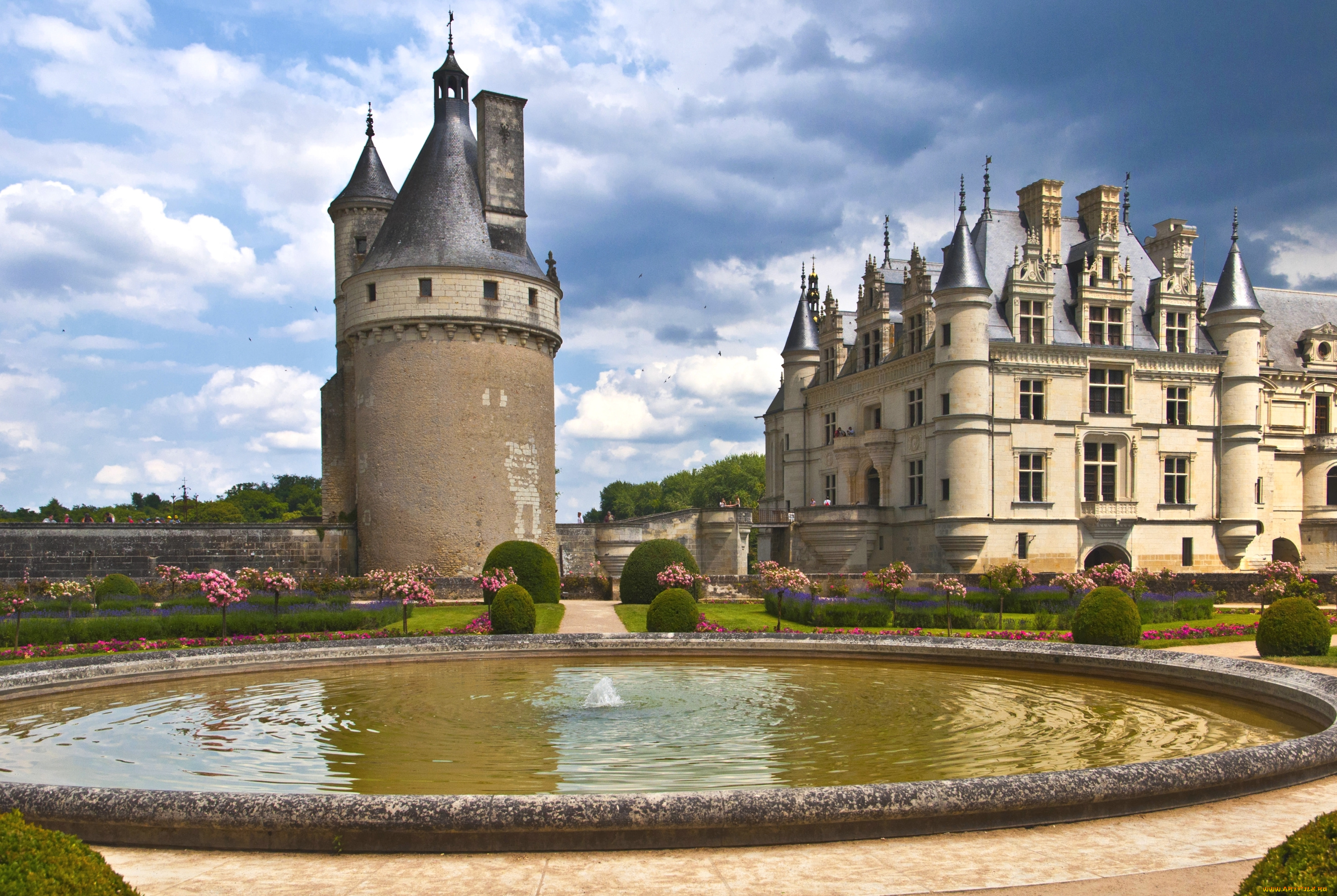 замок, шенонсо, города, замки, франции, парк, вода