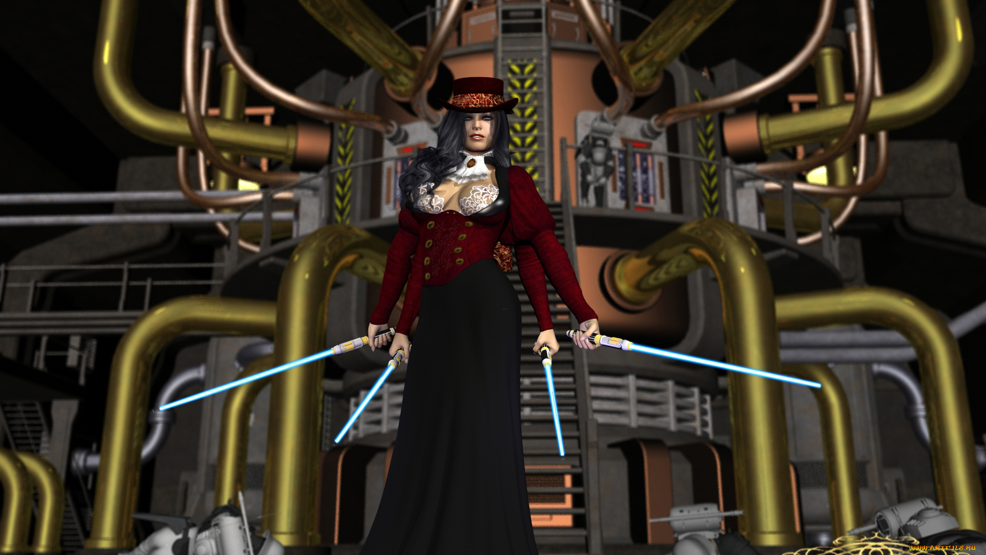 3д, графика, фантазия, , fantasy, девушка, взгляд, фон, оружие