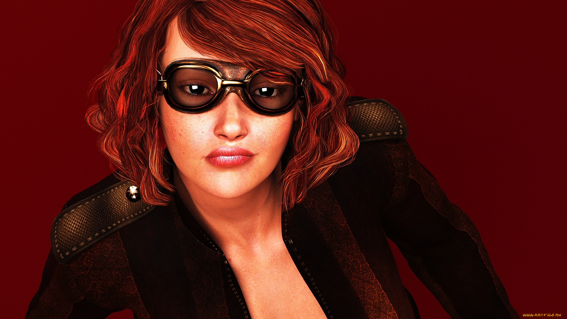 3д, графика, портрет, , portraits, девушка, взгляд, фон, рыжая, очки