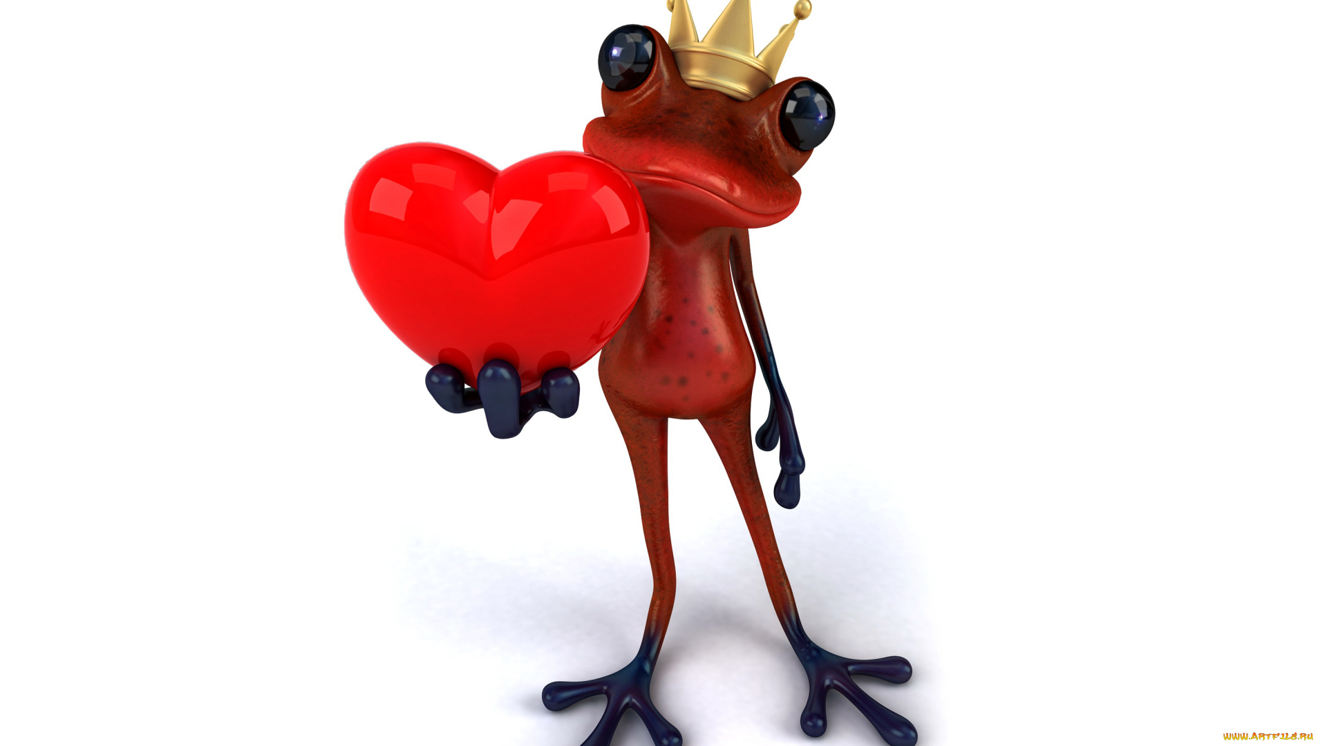 3д, графика, юмор, , humor, funny, love, лягушка, frog, prince, heart
