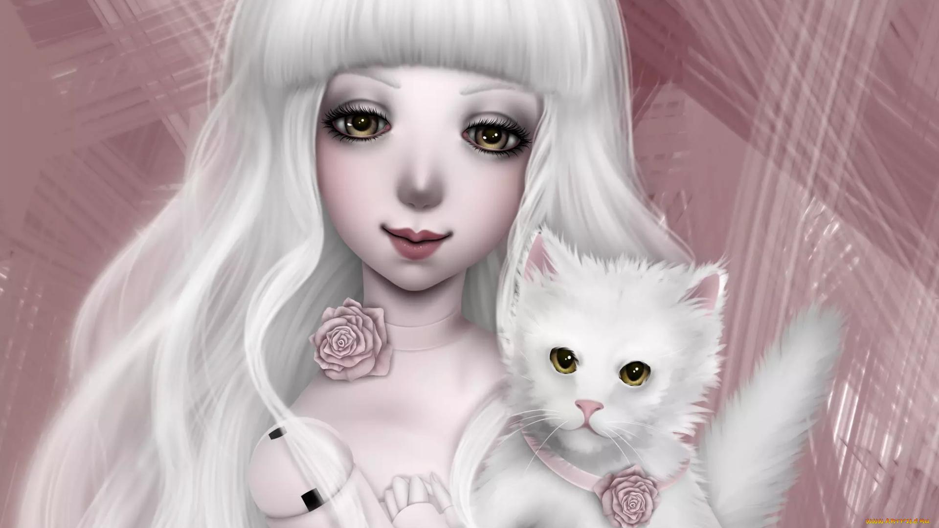 рисованное, люди, nimfpa, девочка, кукла, doll, кот