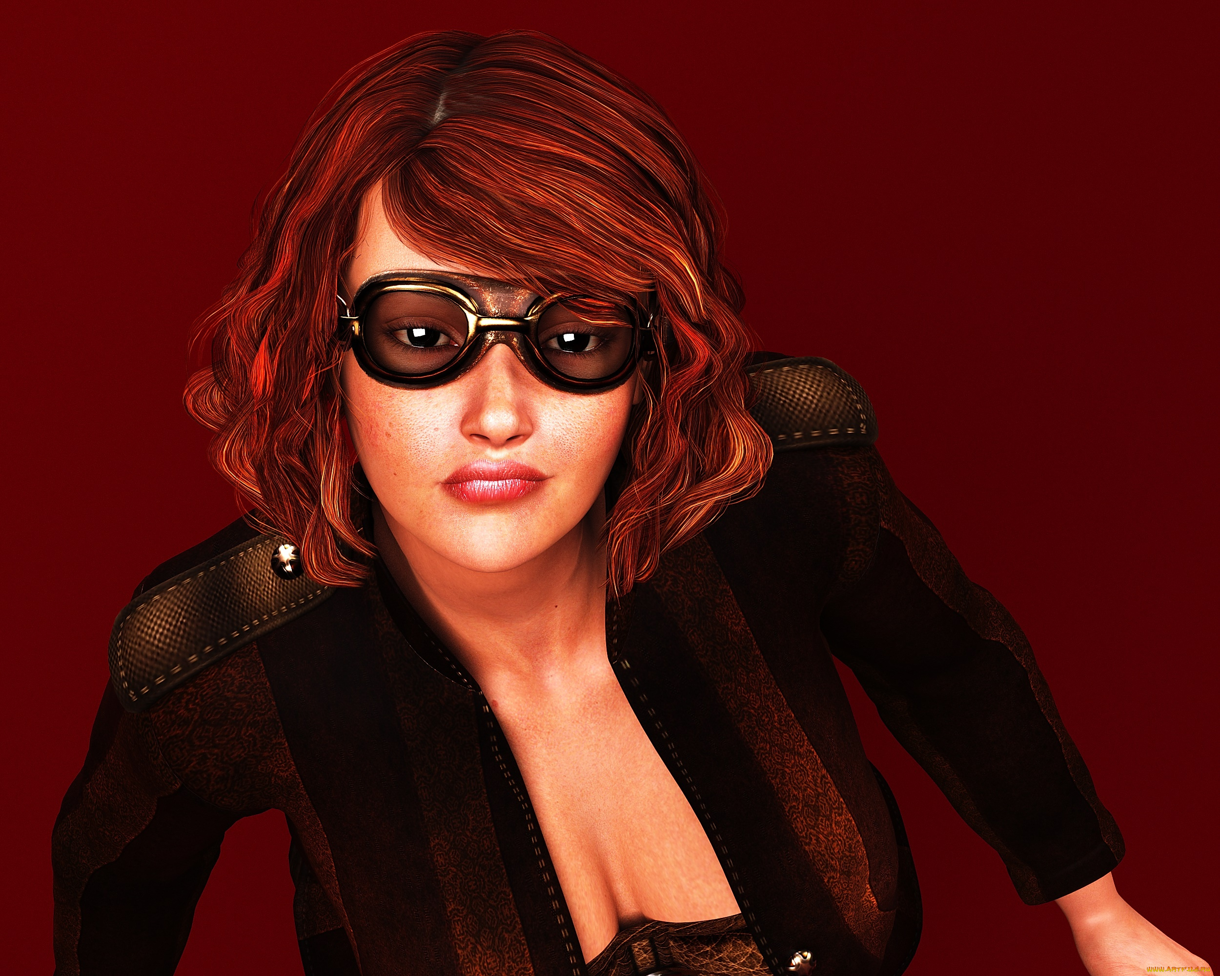 3д, графика, портрет, , portraits, девушка, взгляд, фон, рыжая, очки