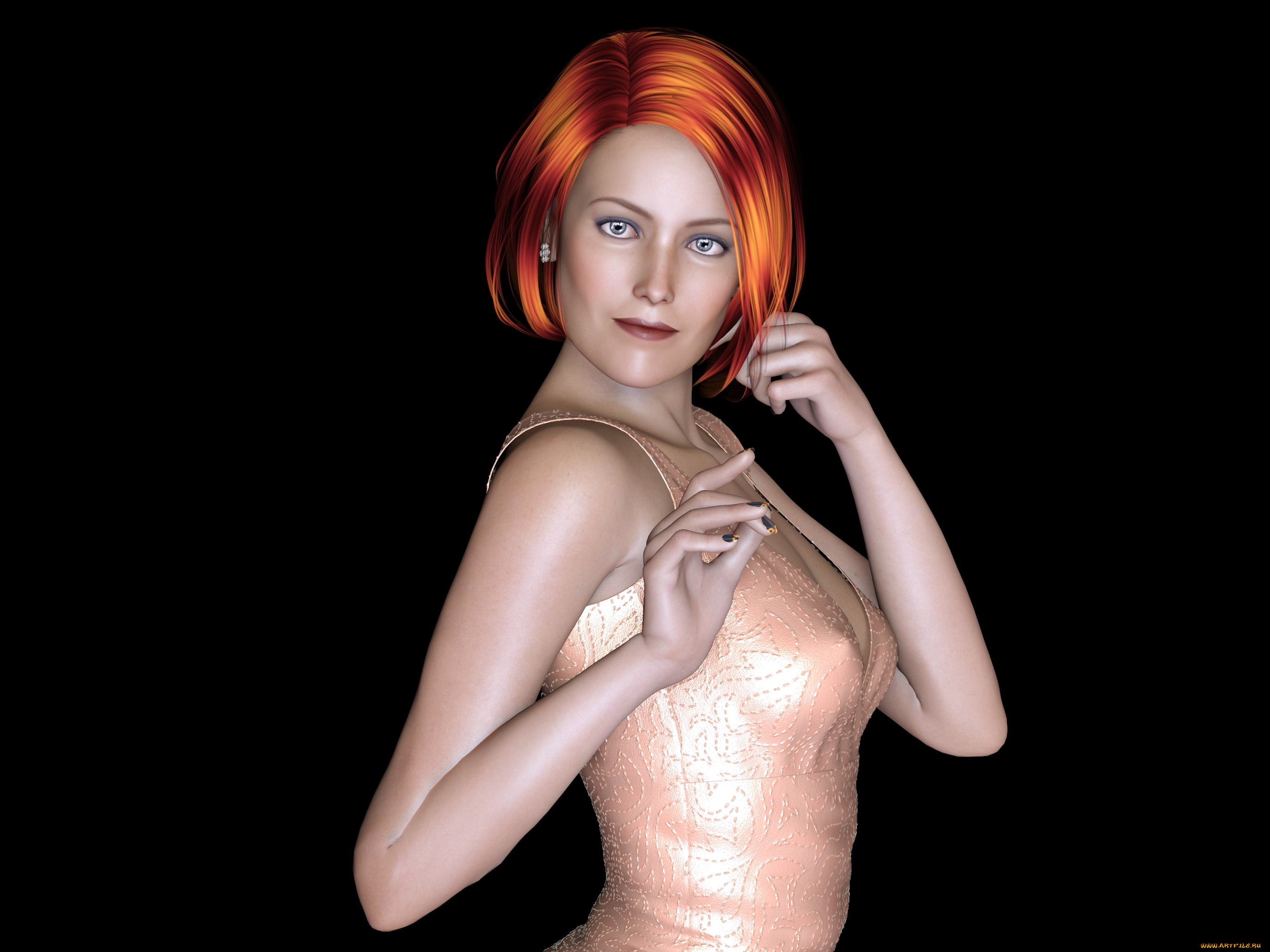 3д, графика, люди, , people, фон, взгляд, девушка, рыжая