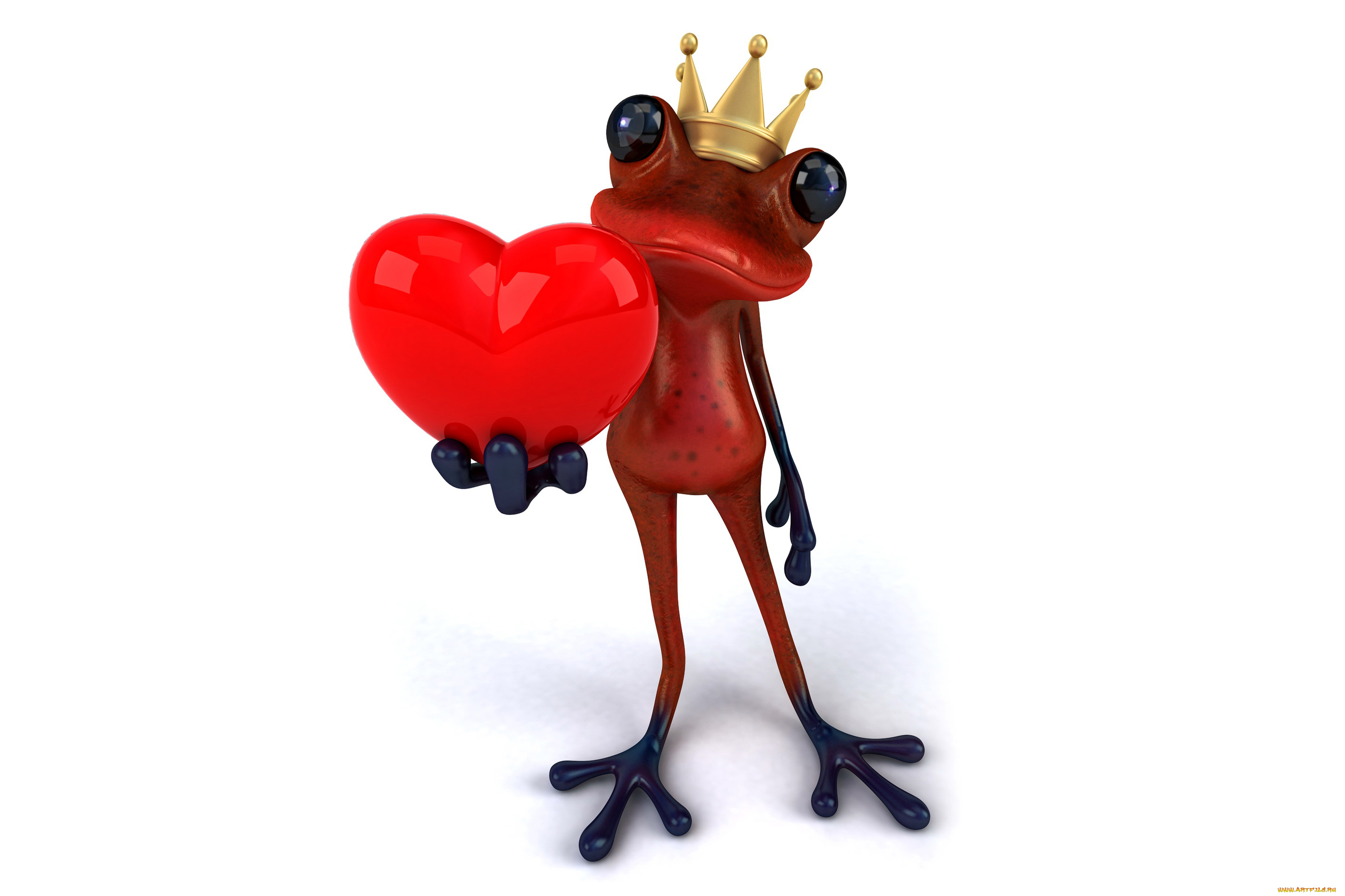 3д, графика, юмор, , humor, funny, love, лягушка, frog, prince, heart