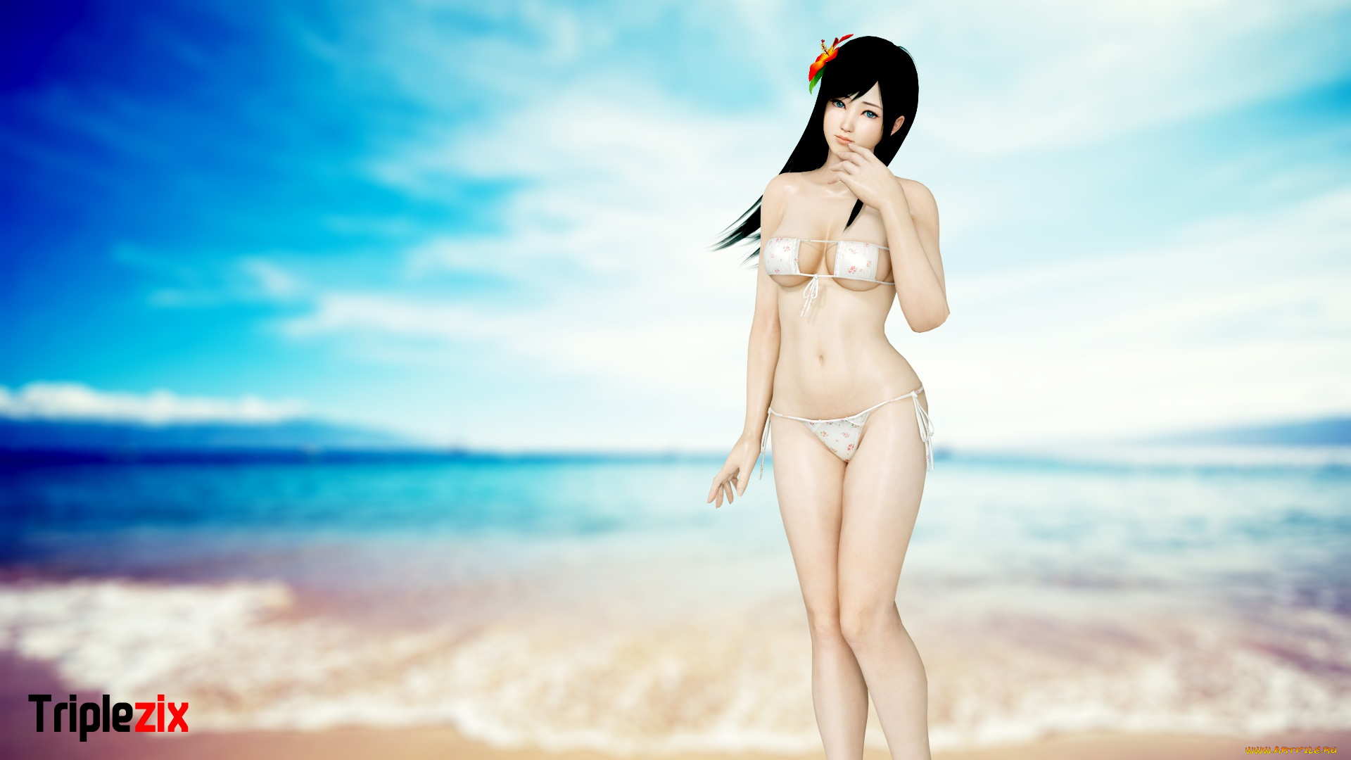 3д, графика, аниме, , anime, девушка, взгляд, фон