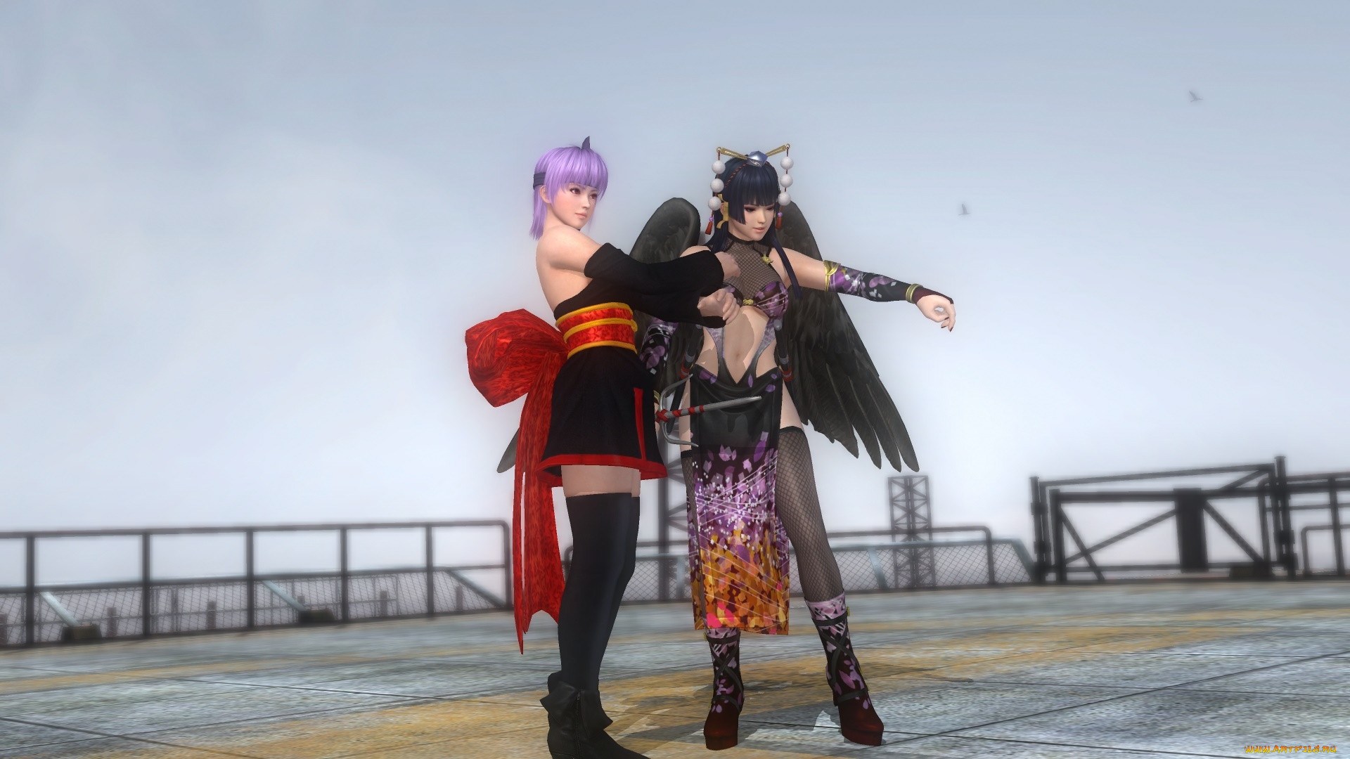 ayane, and, nyotengu, black, ninja, 3д, графика, аниме, , anime, фон, взгляд, девушки, поза