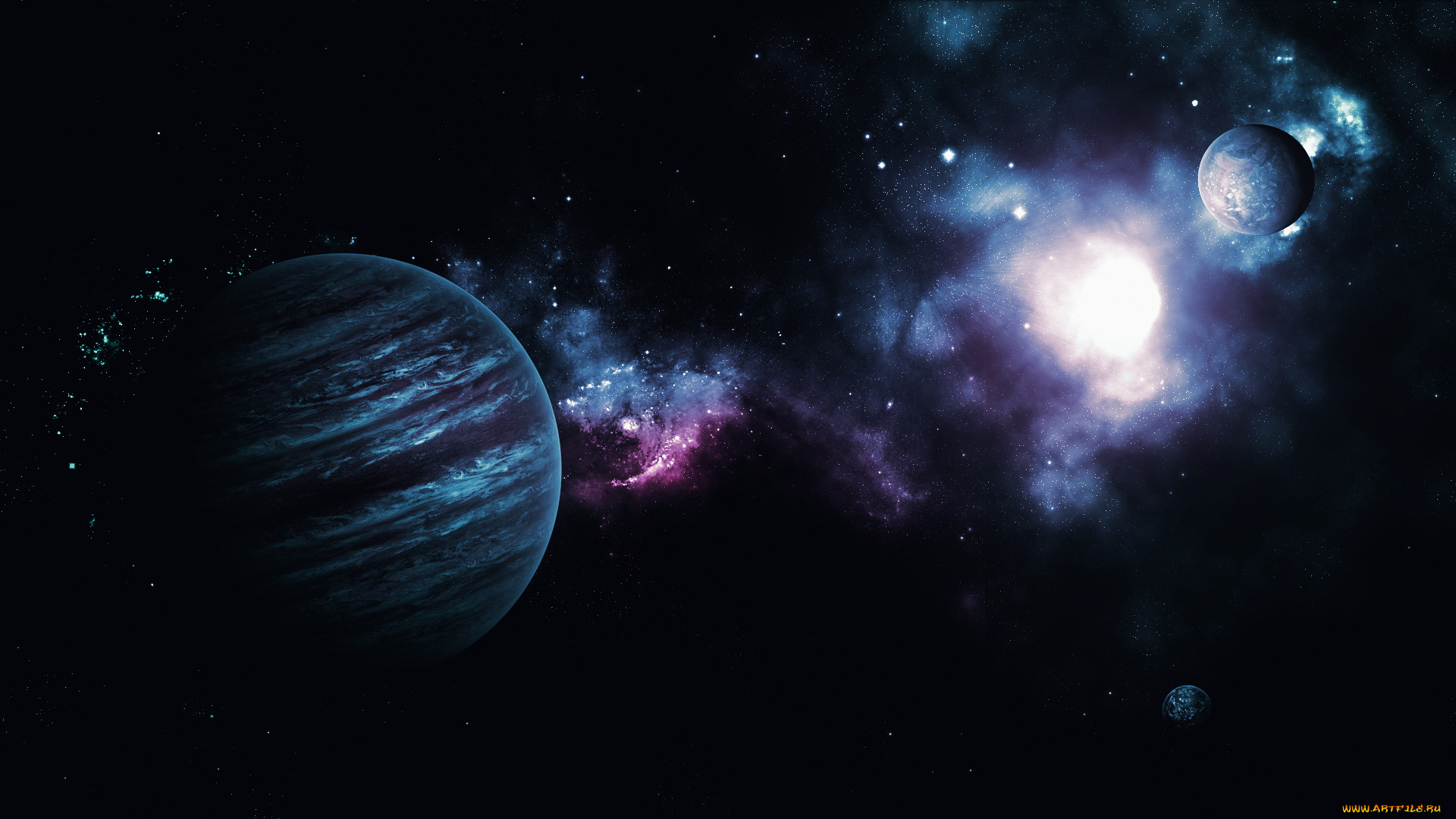 космос, арт, галактика, вселенная, звезды, планеты