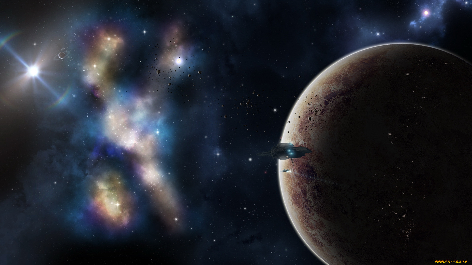 космос, арт, звезды, планеты, галактика, вселенная