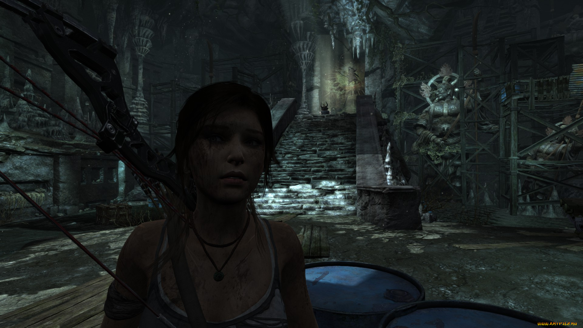 3д, графика, фантазия, , fantasy, девушка, tomb, raider, взгляд, фон