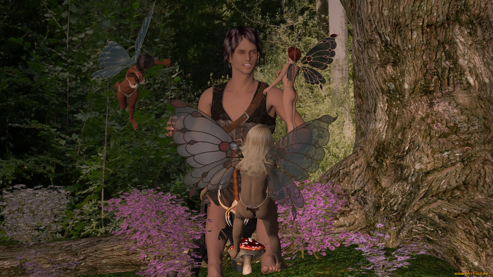 3д, графика, фантазия, , fantasy, феи, фон, взгляд, парень