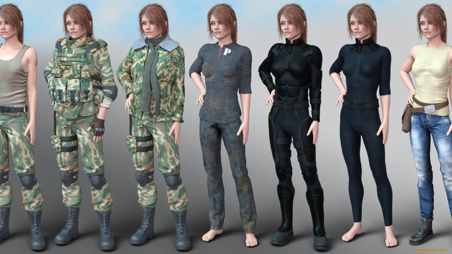 3д, графика, люди, , people, девушки, взгляд, фон