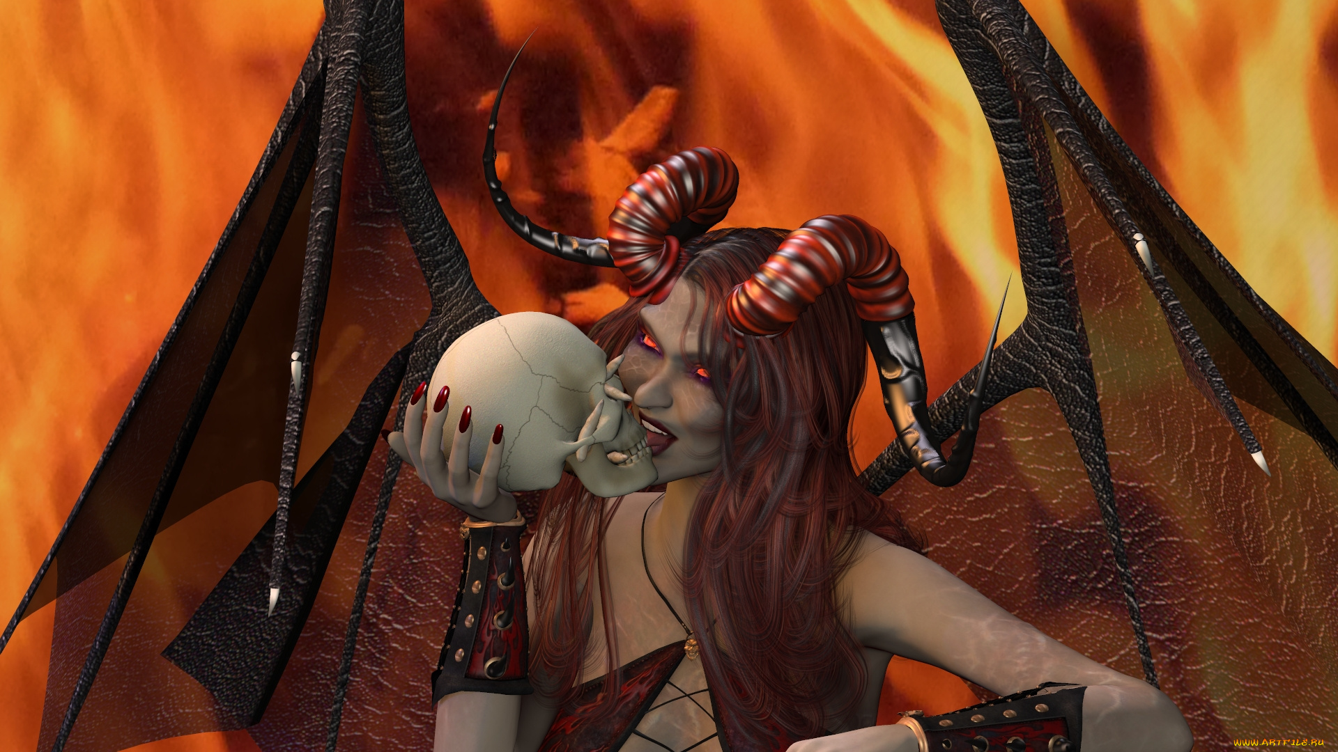 3д, графика, существа, , creatures, девушка, демон, фон, взгляд