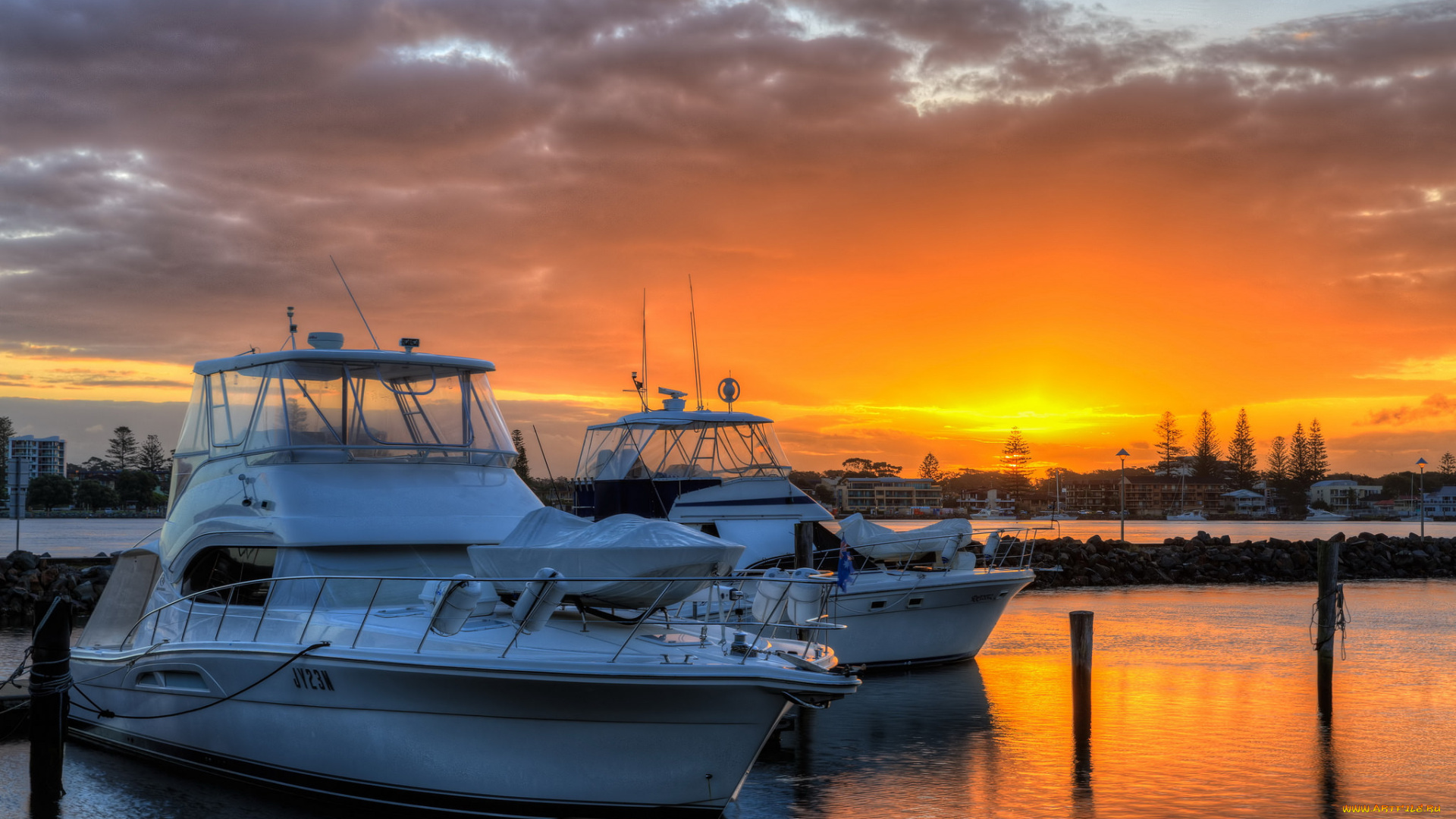 корабли, Яхты, рассвет