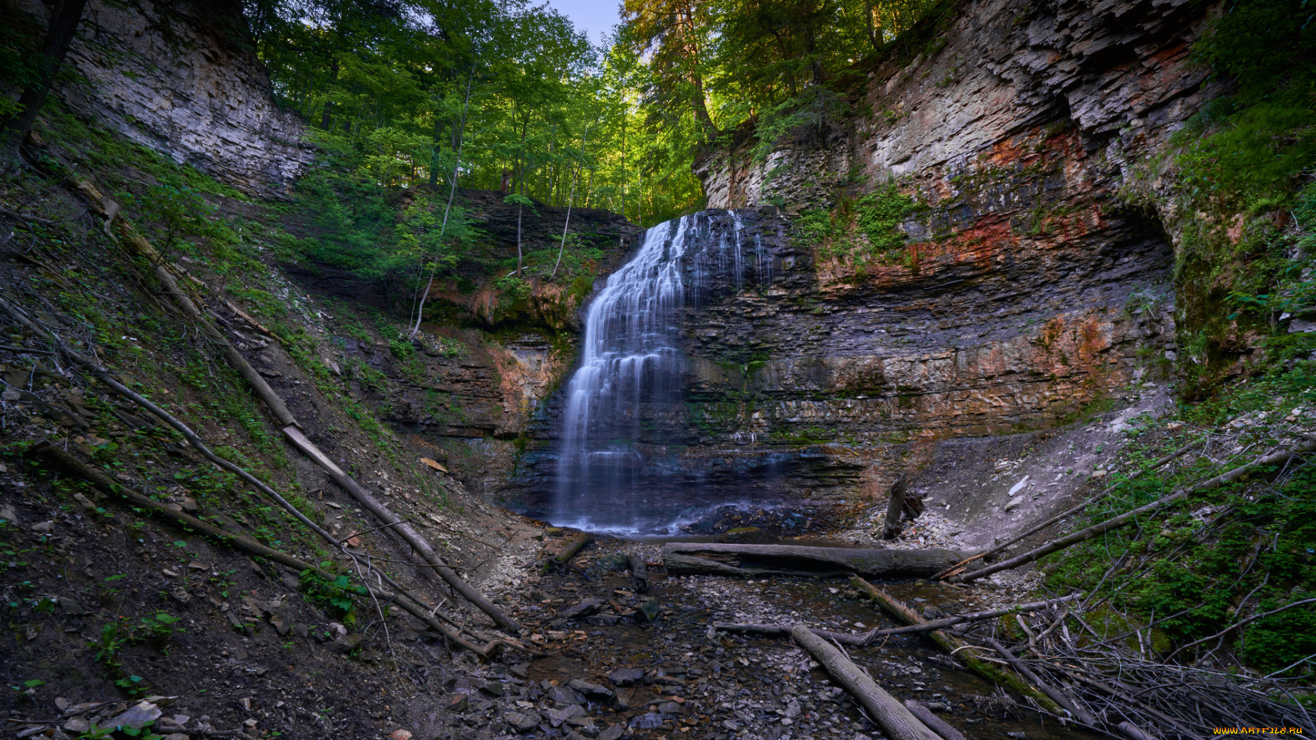 природа, водопады, лес, река, водопад