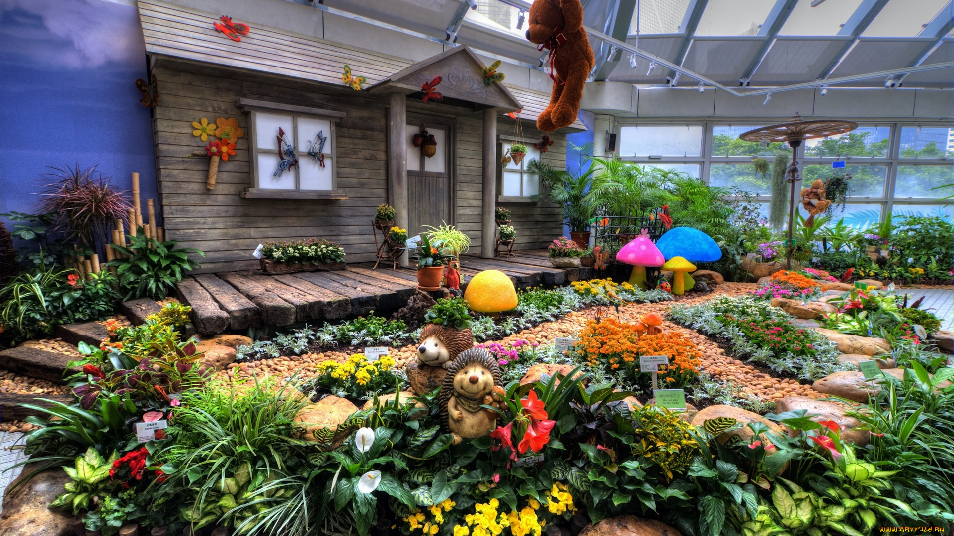 разное, садовые, и, парковые, скульптуры, окно, игрушки, цветы