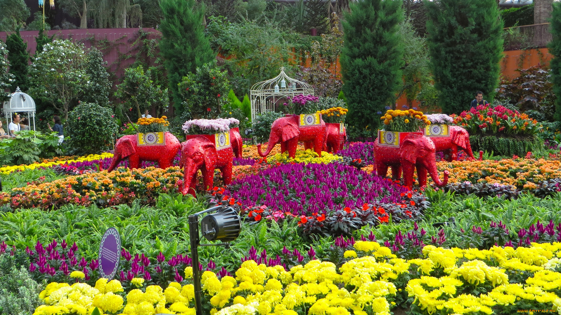 разное, садовые, и, парковые, скульптуры, оранжерея, цветы, слоны