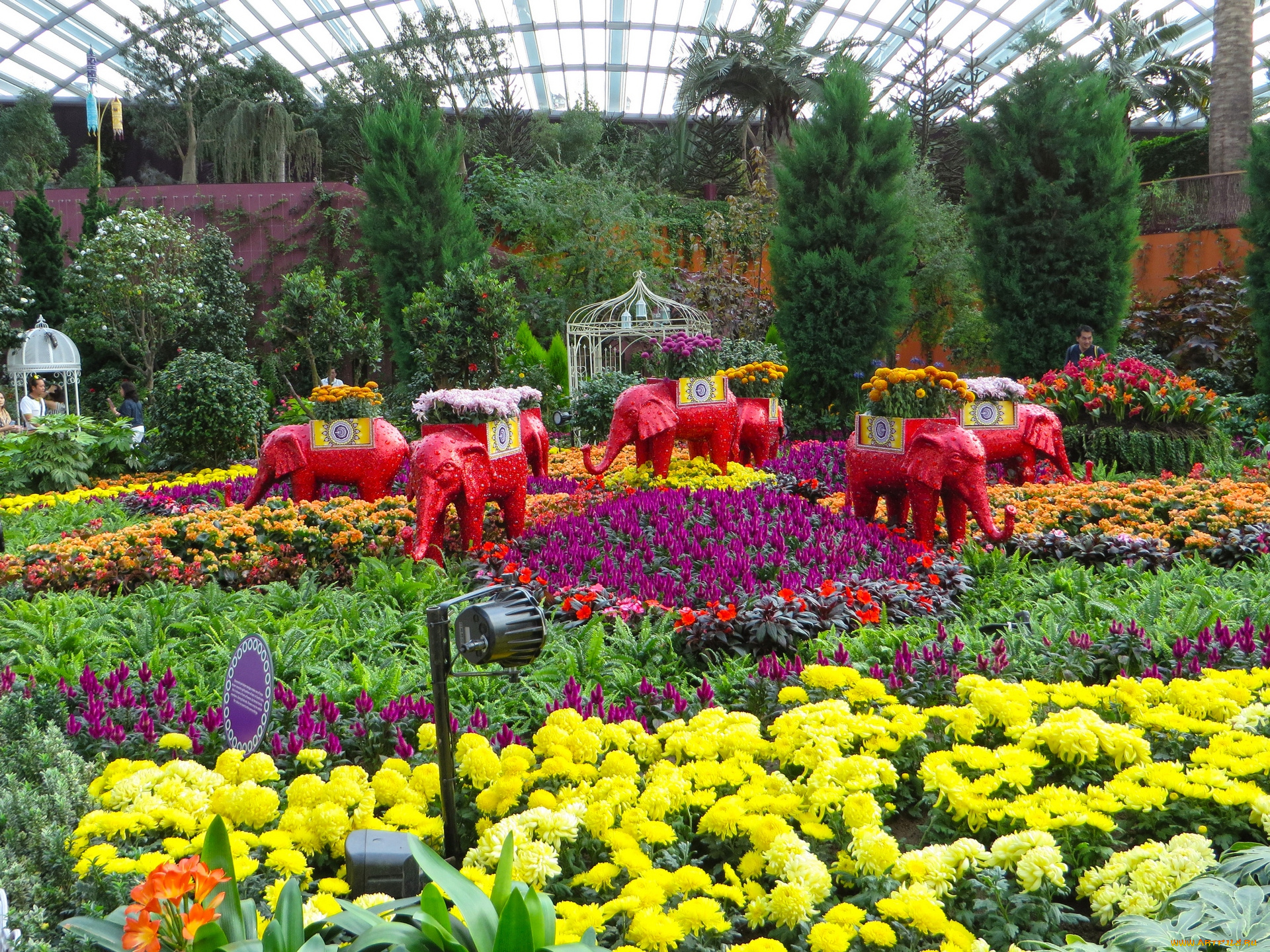 разное, садовые, и, парковые, скульптуры, оранжерея, цветы, слоны