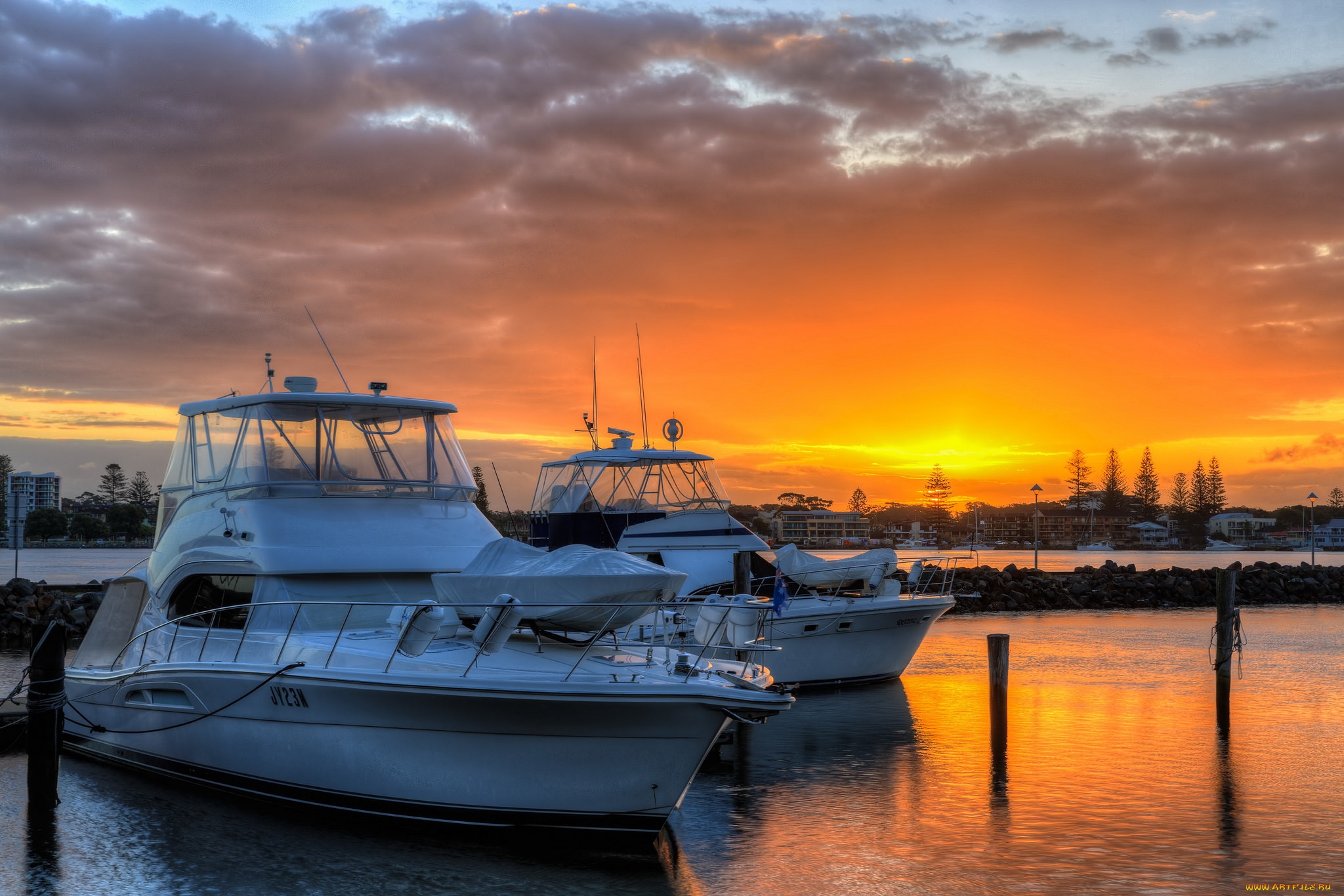 корабли, Яхты, рассвет