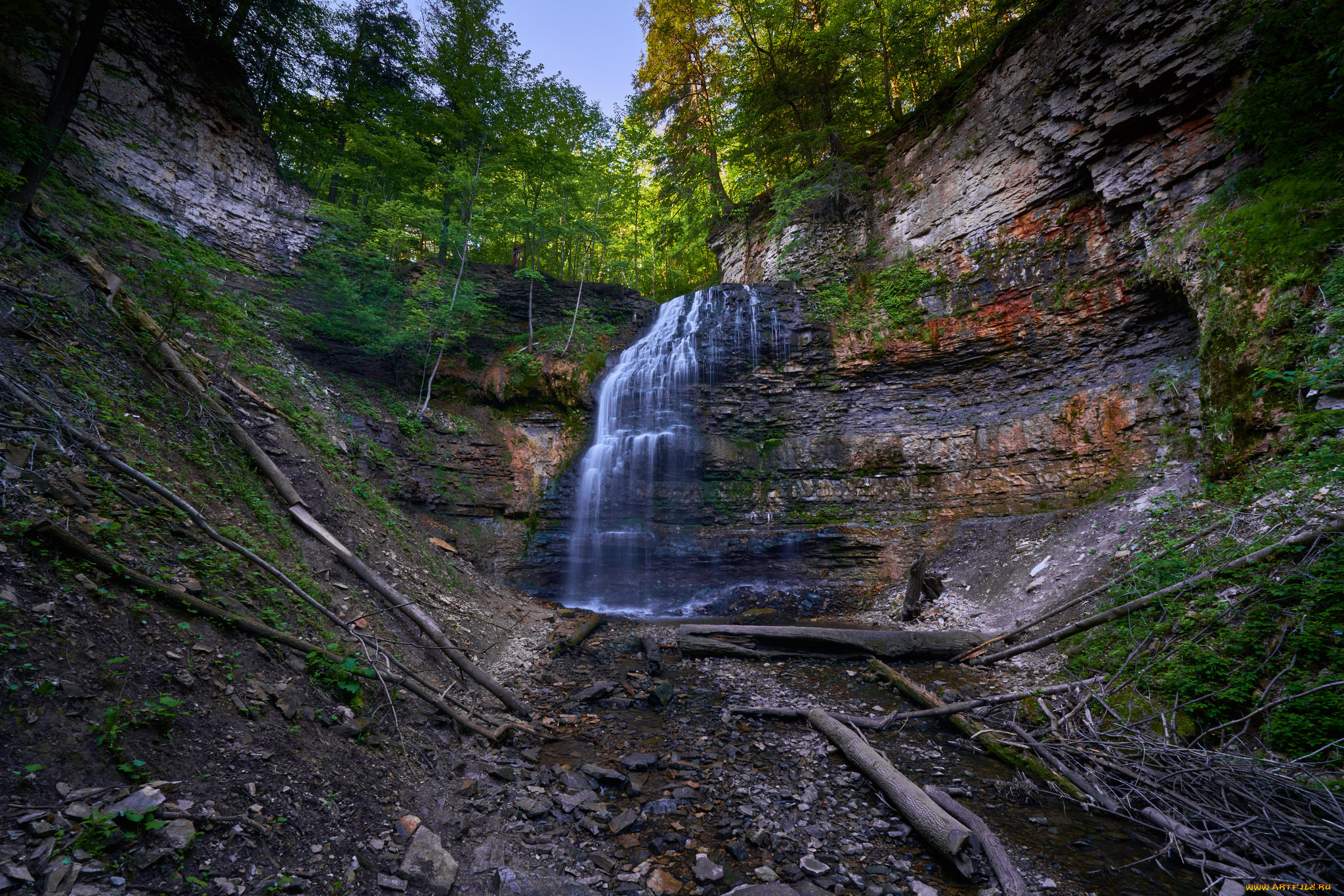 природа, водопады, лес, река, водопад