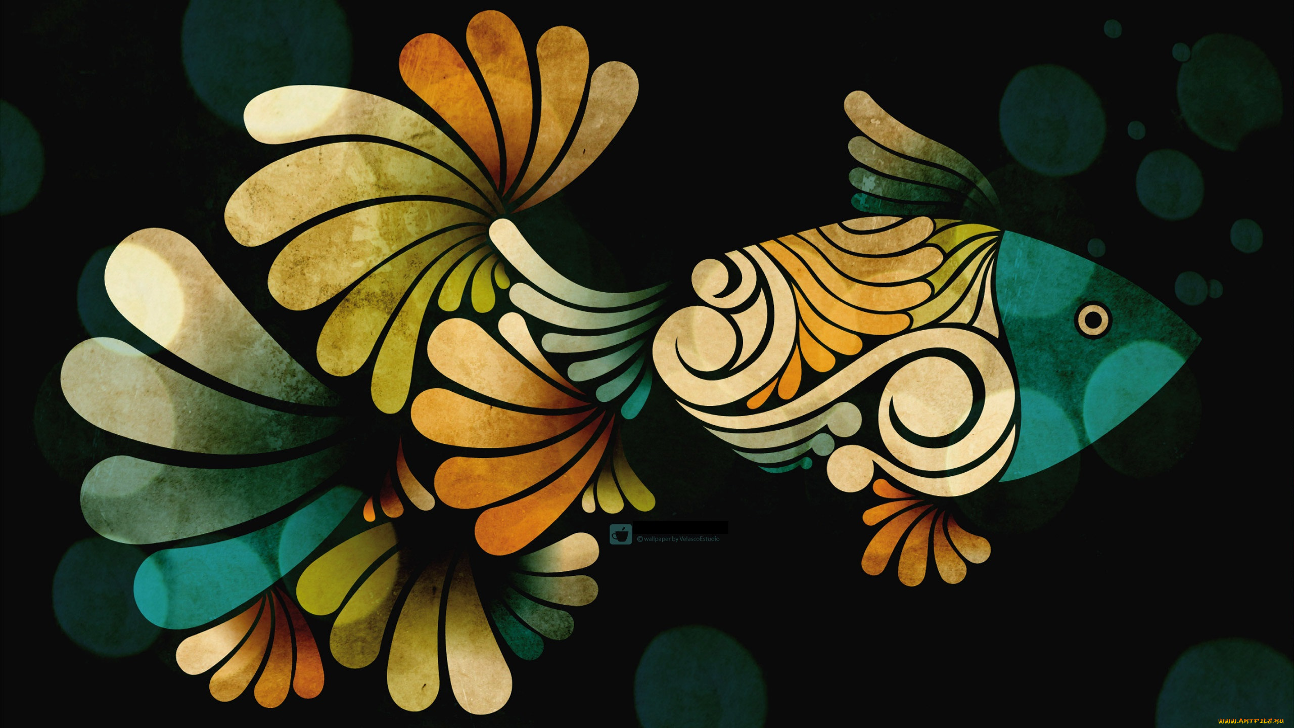 векторная, графика, животные, , animals, чёрный, фон, рыба