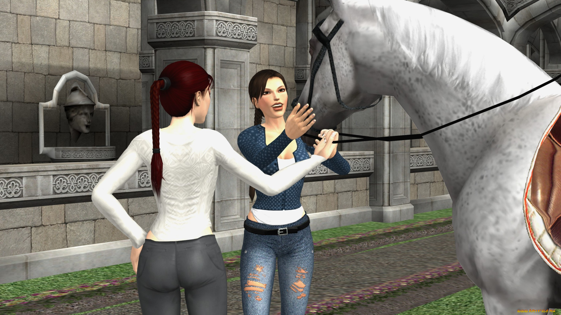 3д, графика, люди, и, животные, , people, and, animals, фон, взгляд, девушки, лошадь