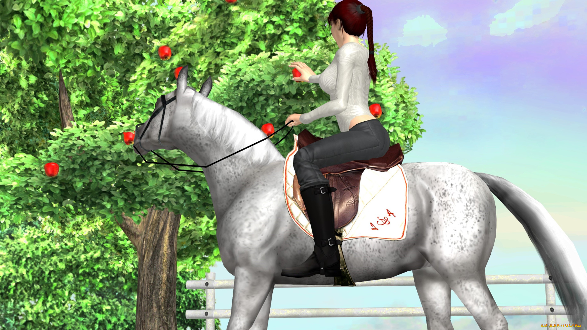 3д, графика, люди, и, животные, , people, and, animals, взгляд, девушки, лошадь, фон