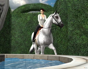 обоя 3д графика, люди , people, девушки, взгляд, фон, лошадь