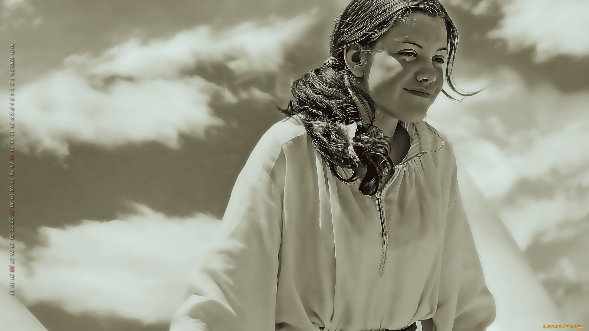 календари, компьютерный, дизайн, девушка, облако, calendar, 2019