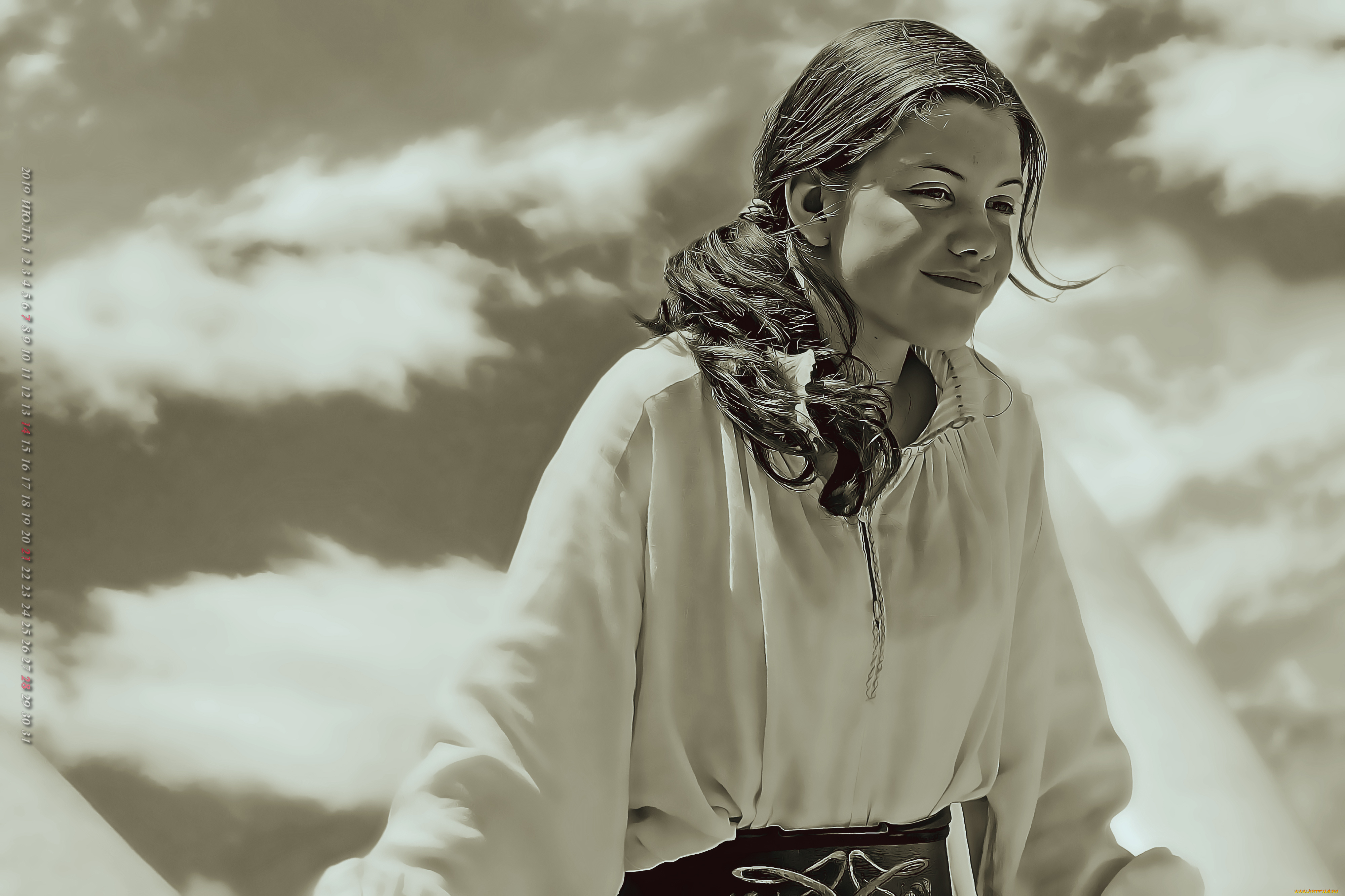 календари, компьютерный, дизайн, девушка, облако, calendar, 2019