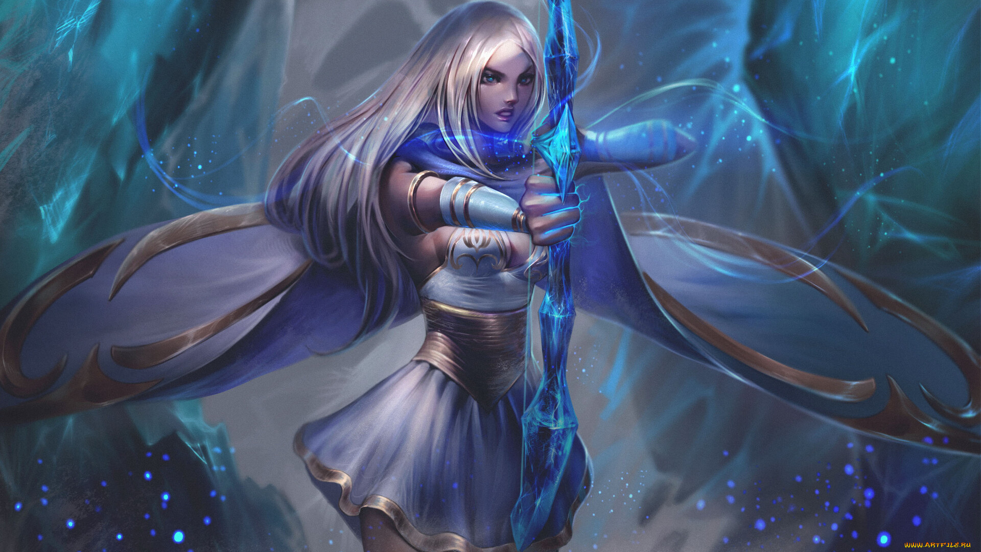 видео, игры, league, of, legends, ashe, девушка, лук, плащ