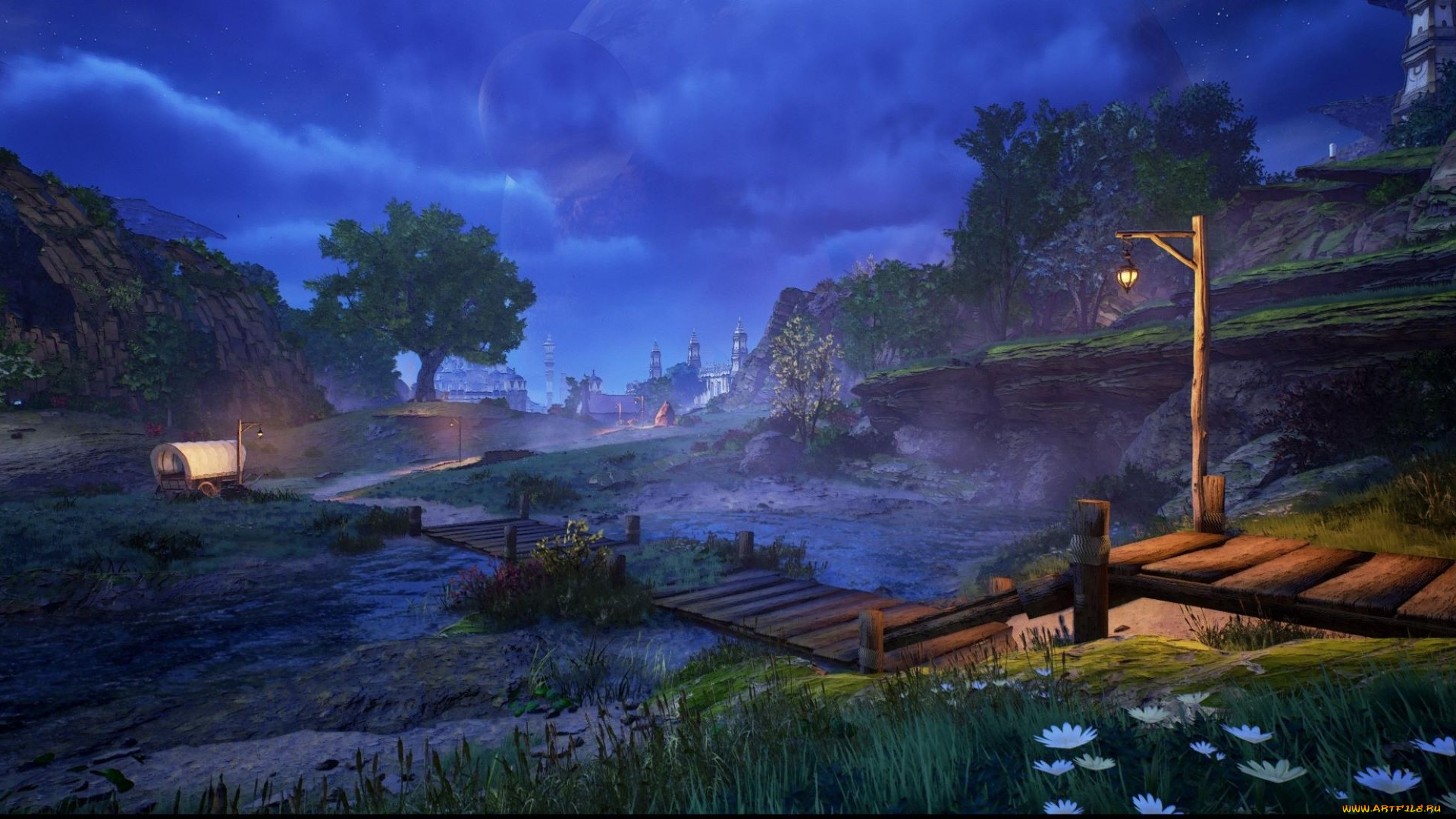 видео, игры, tales, of, arise, город, мост, река, повозка