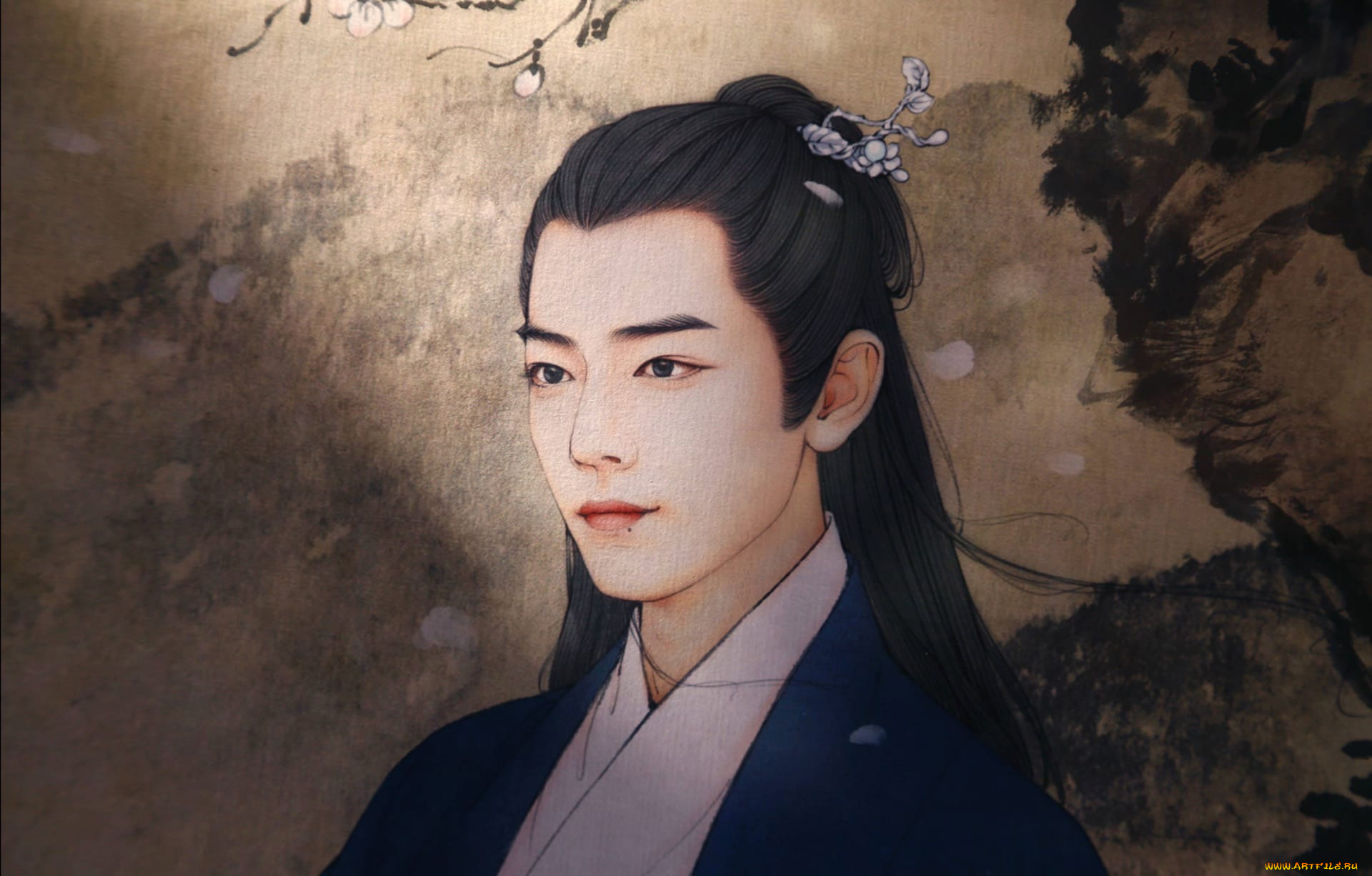 рисованное, люди, лицо, цветение