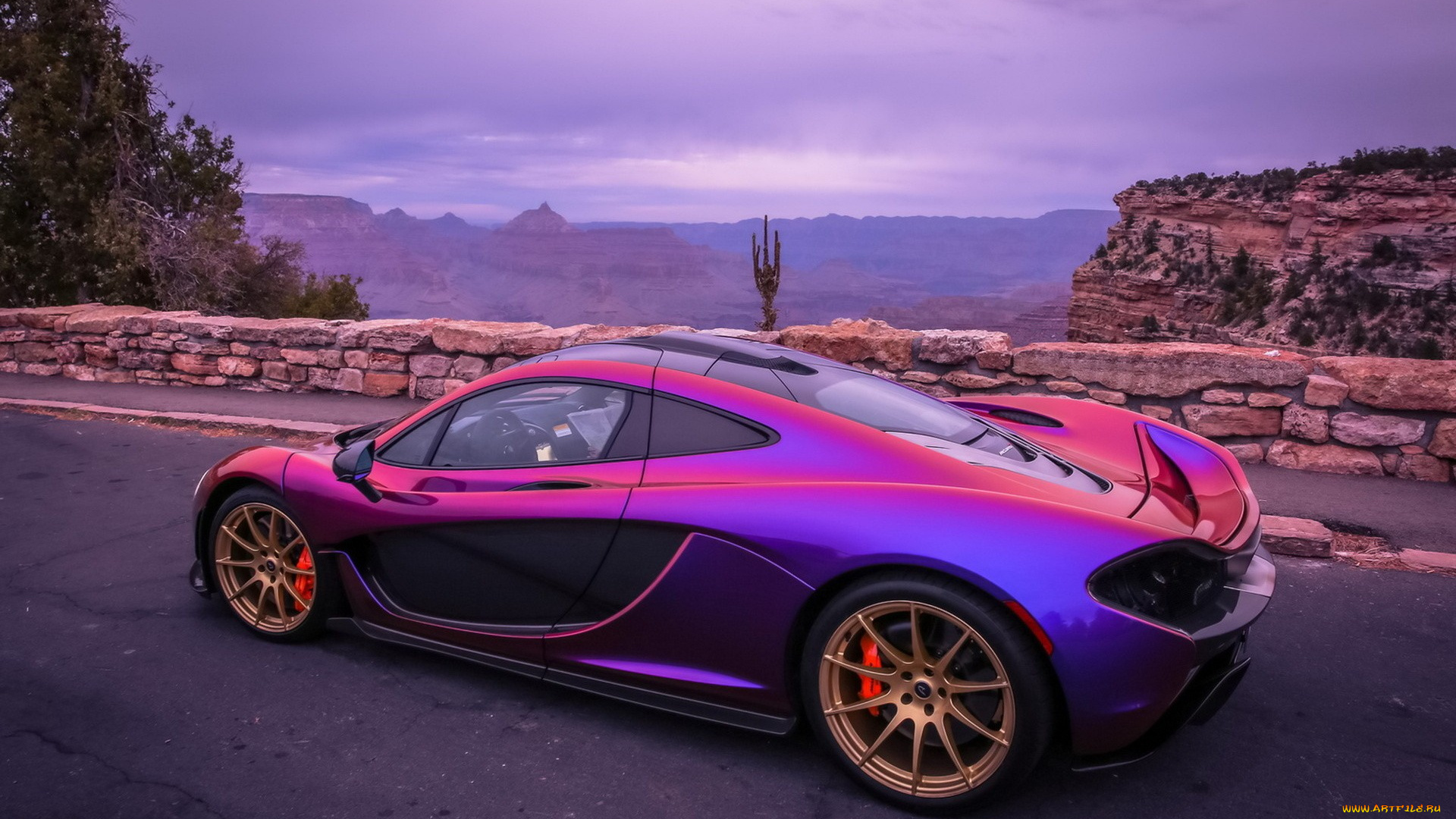 автомобили, mclaren, фиолетовый, дорога, горы