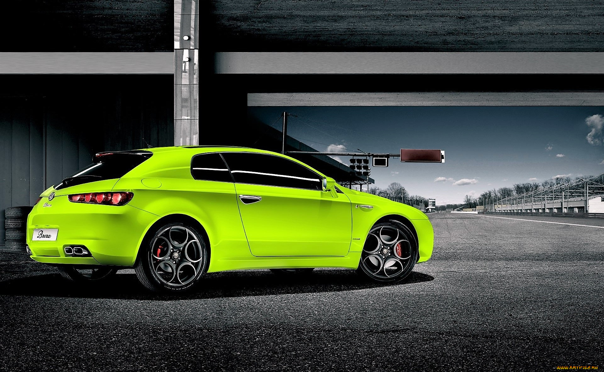 автомобили, alfa, romeo, зеленый, дорога