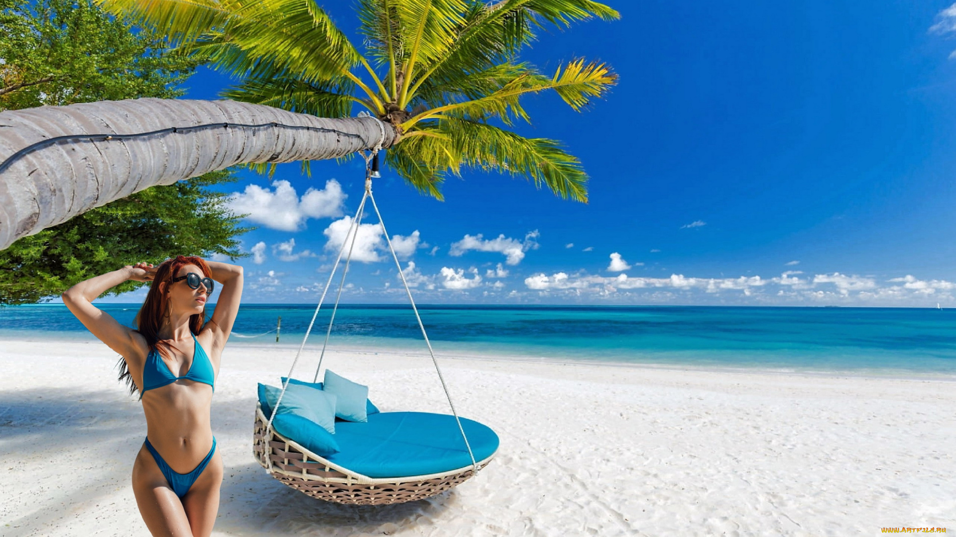 девушки, lacy, lennon, море, пальмы, бикини, очки