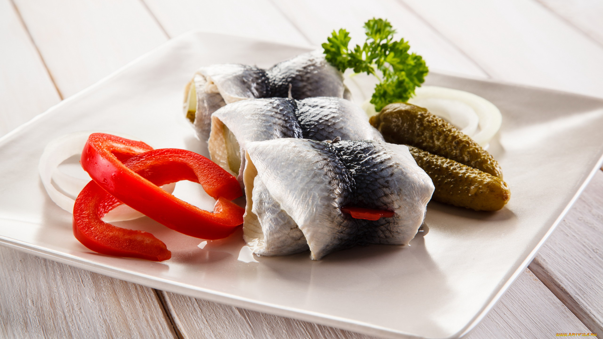 еда, рыбные, блюда, , с, морепродуктами, перец, лук, селедка, маринованные, огурчики