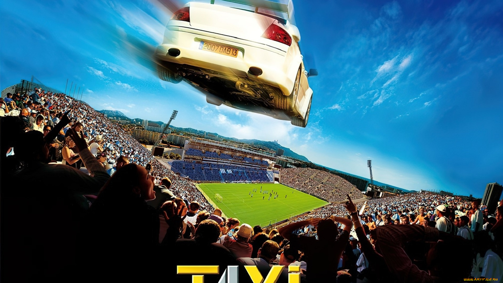кино, фильмы, taxi, 4, машина, такси, полет, люди, стадион